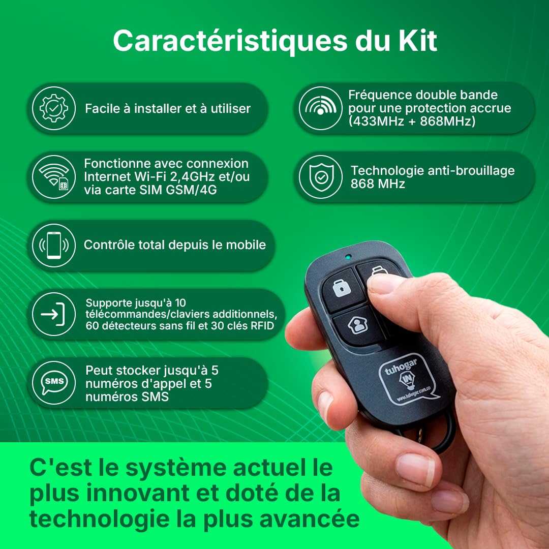 Kit Alarme Maison sans Fil sans Frais | Domotique (WiFi + GSM) connecté à Internet + Ligne Mobile - Systeme Alarme de Sécurité pour Votre Maison ou Votre Entreprise | CONTRÔLE Total avec Le Mobile