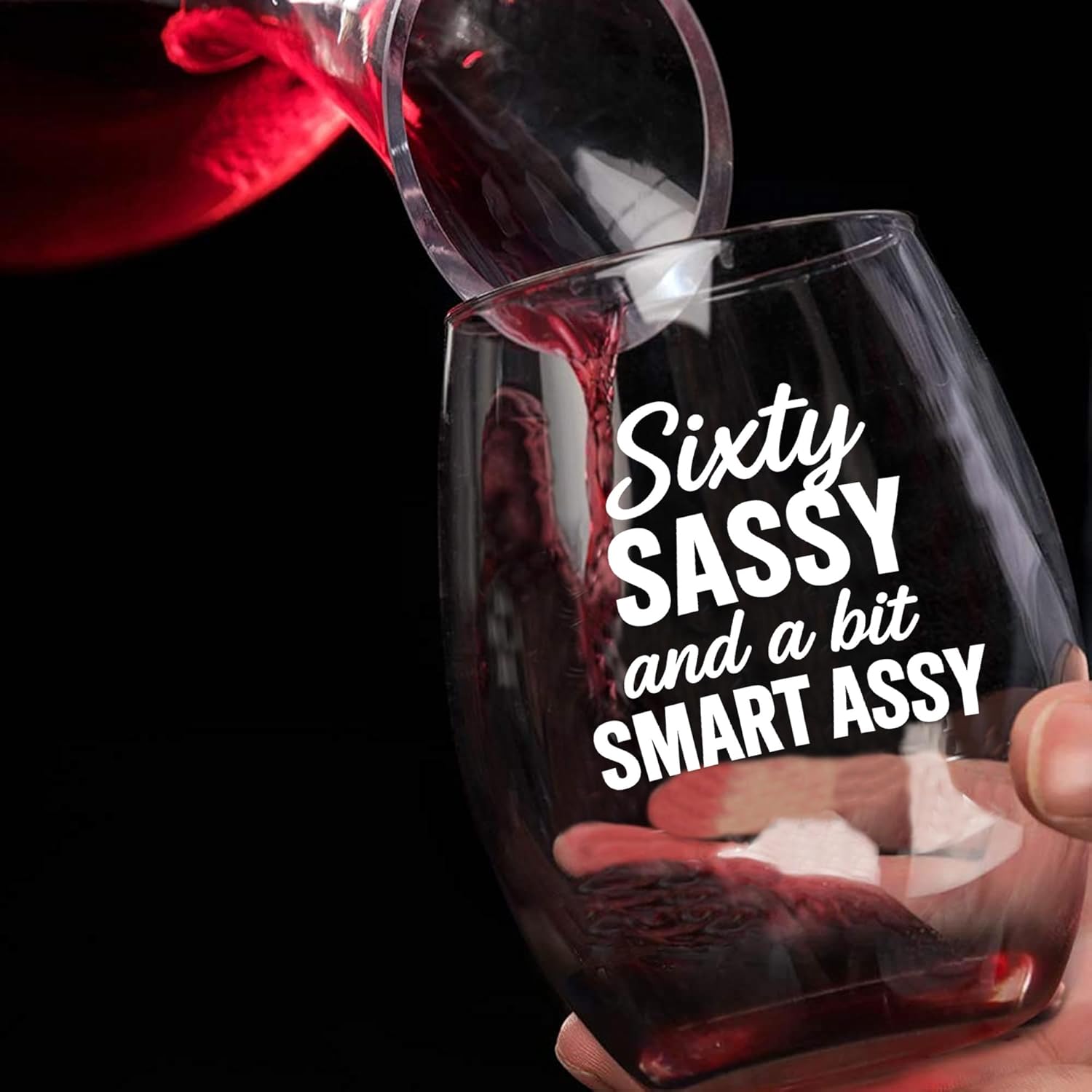 Panvola Sixty Sassy And A Bit Smart Assy 60th Birthday Gifts for Mom Grandma Women Wife Daughter Sister Friend Aunt Female 60 Years Old Wine Glass Clear Glasses For Red White Wine 17 oz - Image 5