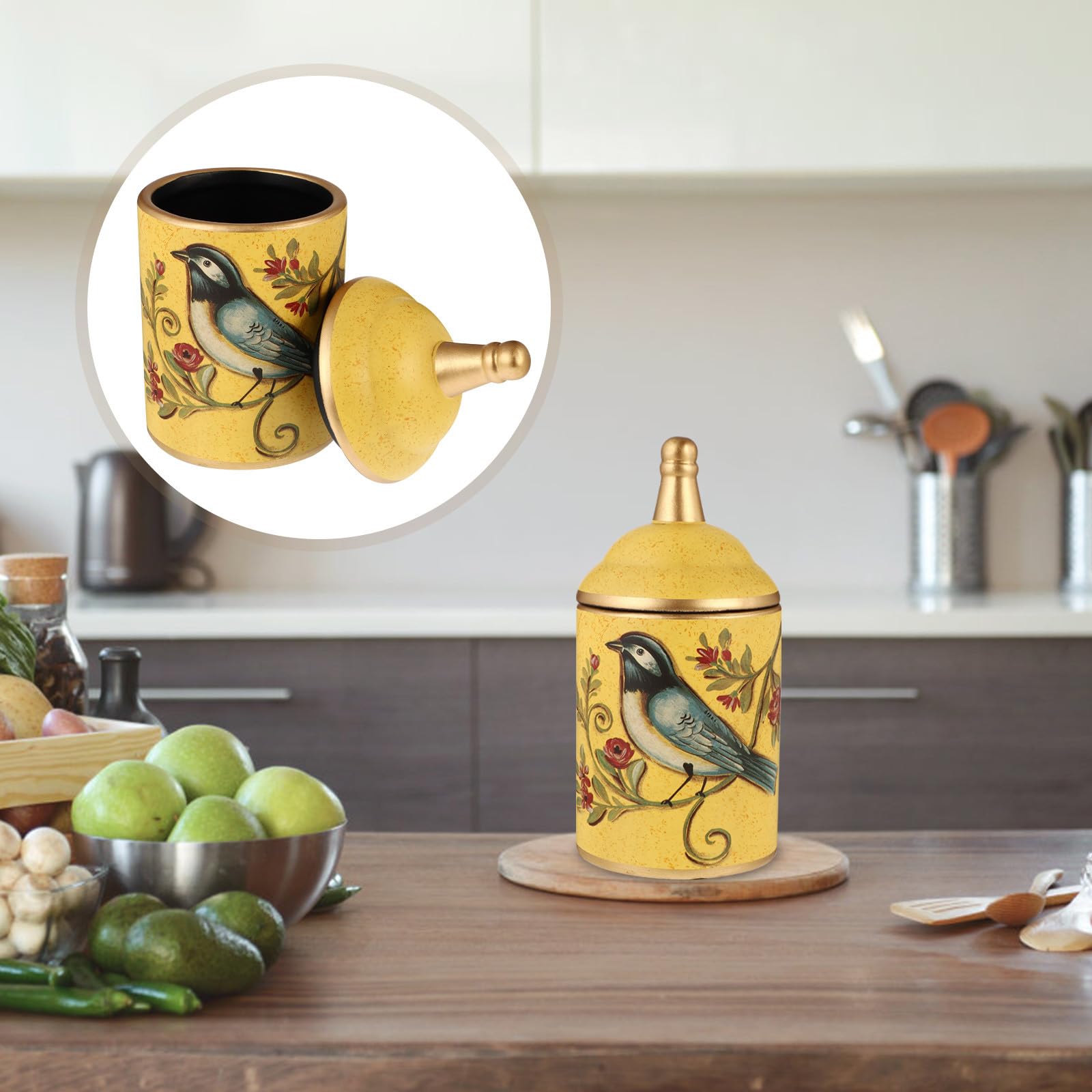 Keramik Vorratsglas mit Deckel, Rund, Gelb, Luftdicht | Teedose für Haushalt und Küche, für Bonbons und Essentials, Pflegeleicht