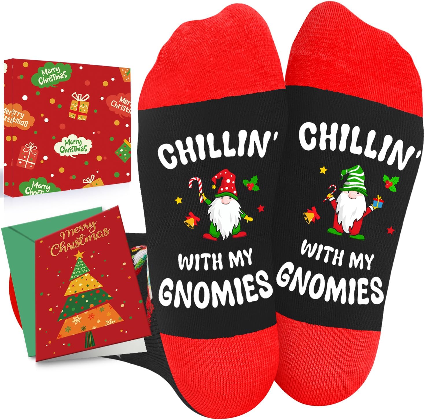 HAPPYPOP Christmas Socks for Kids - Secret Santa Gnome Gifts for Boys Girls with Card