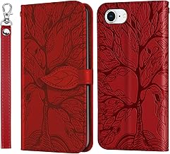 Vkooer Hülle für iPhone 16e Handyhülle [6,1 Zoll] Leicht PU Leder Klapphülle Flip Brieftasche Magnetische Case mit Kartentasche Standfunktion, Baum des Lebens Schutzhülle für iPhone 16e, Rot