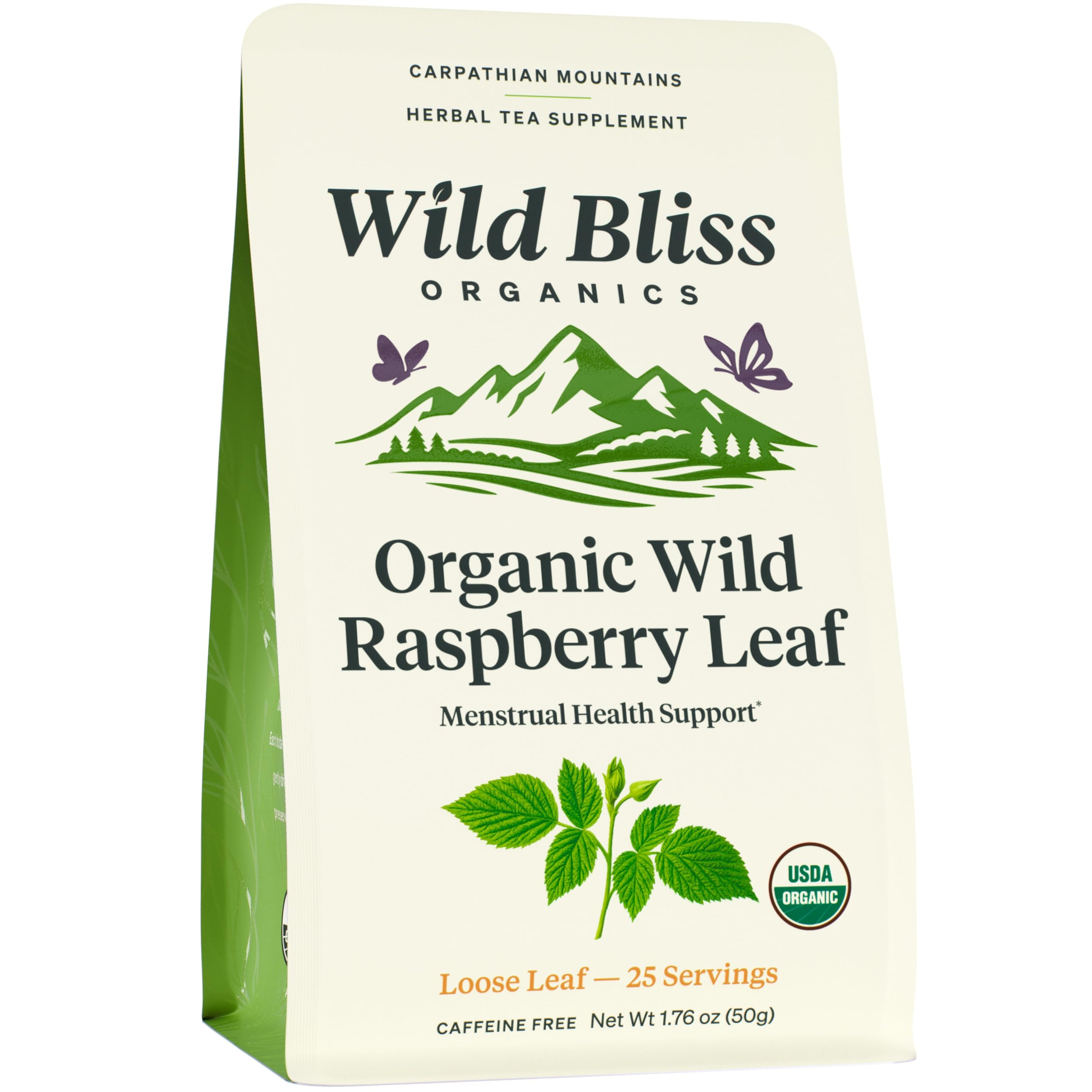 Wild Bliss Organic Red Raspberry Leaf Tea Pregnancy and Menstrual Support - Loose Leaf Herbal Tea - 1.76 Oz - 25 Servings