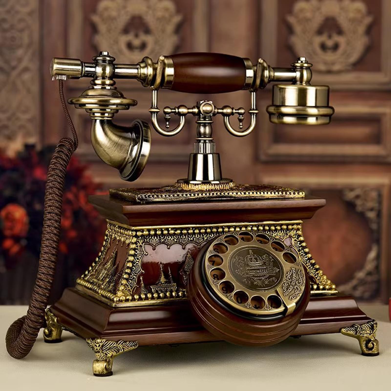 Telefono Fisso retrò Classico, Telefono di Linea Vecchio Stile, Telefono Vintage con quadrante Rotante e Campanello in Metallo, Telefono analogico da scrivania per,
