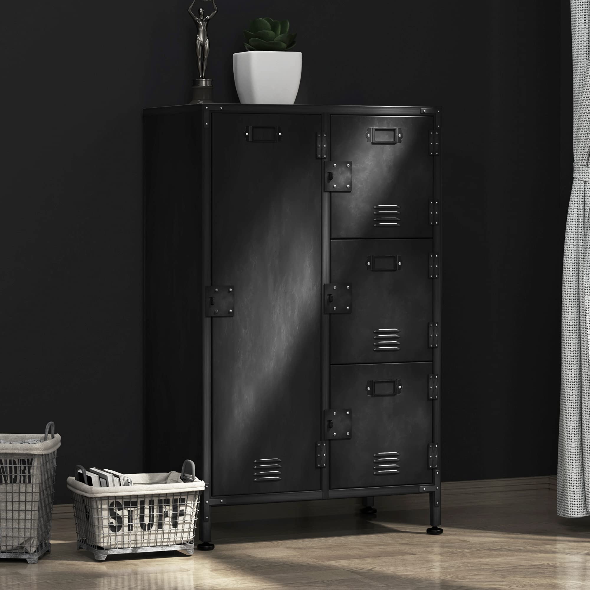 PIAOMTIEE 4 Door Metal Lockable Black Storage Locker
