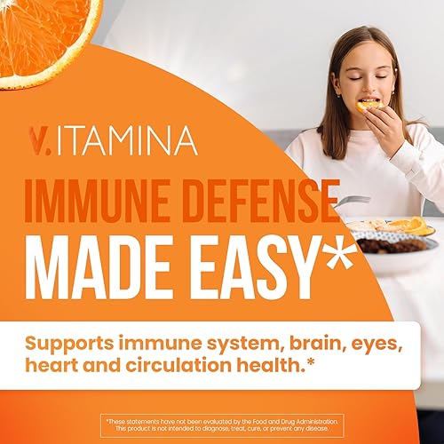 Miniatura 5 de V ITAMINA Vitamina C prémium  Vitamina C masticable de 250 mg por porción, delicioso sabor cítrico, gomitas de apoyo inmunológico, veganas, sin