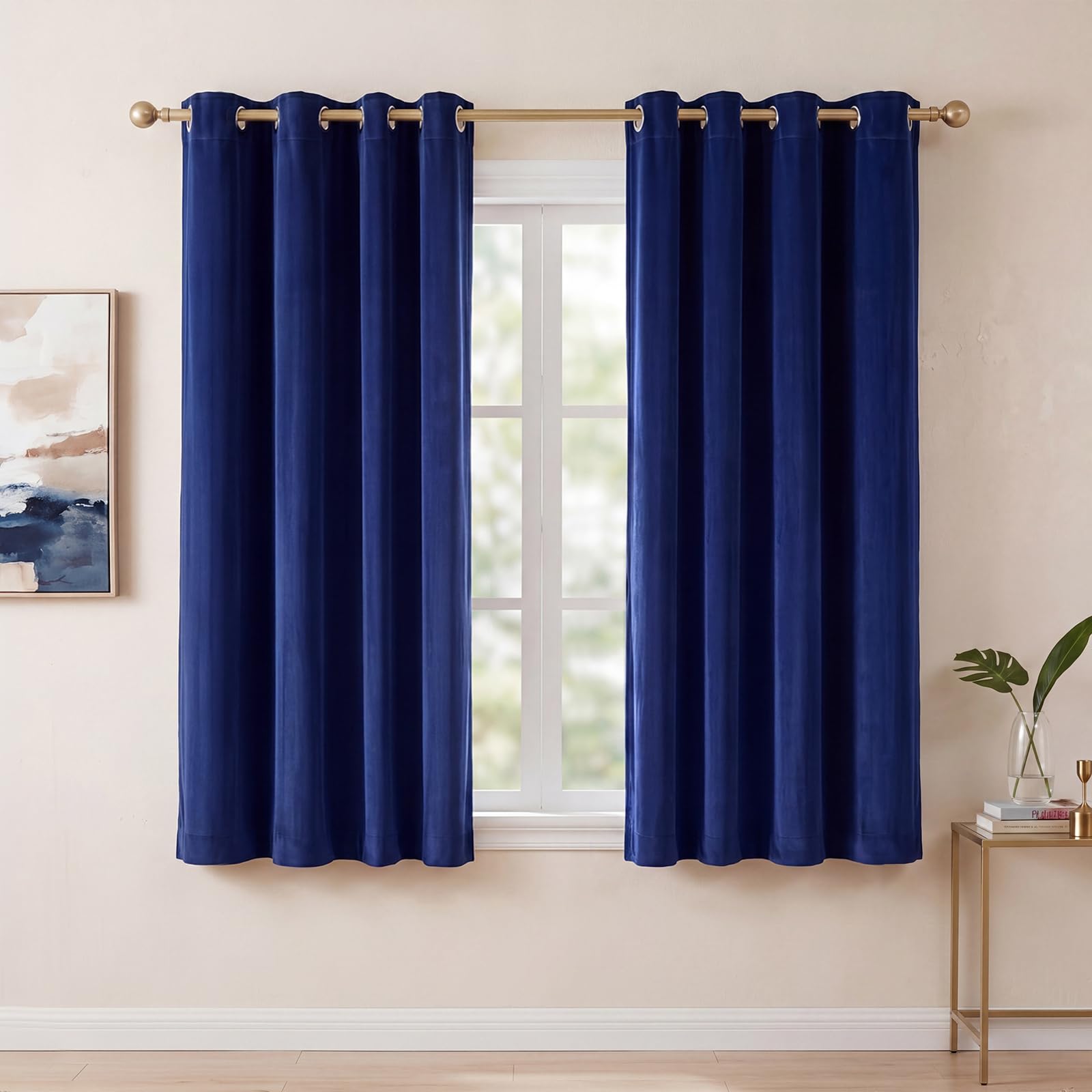 Marlow Royal Blue Velvet Blackout Curtains For Bedroom & Living Room – 46X54 Inch Thermal Insulated Eyelet Curtains With Tie Backs – Room Darkening, Machine Washable, 2 Panels,