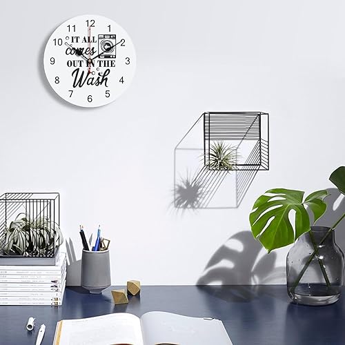 Miniatura 5 de Reloj de pared con texto en inglés "It All Comes Out in The Wash" de 12 x 12 pulgadas, silencioso, sin tictac, de PVC, divertido reloj con citas