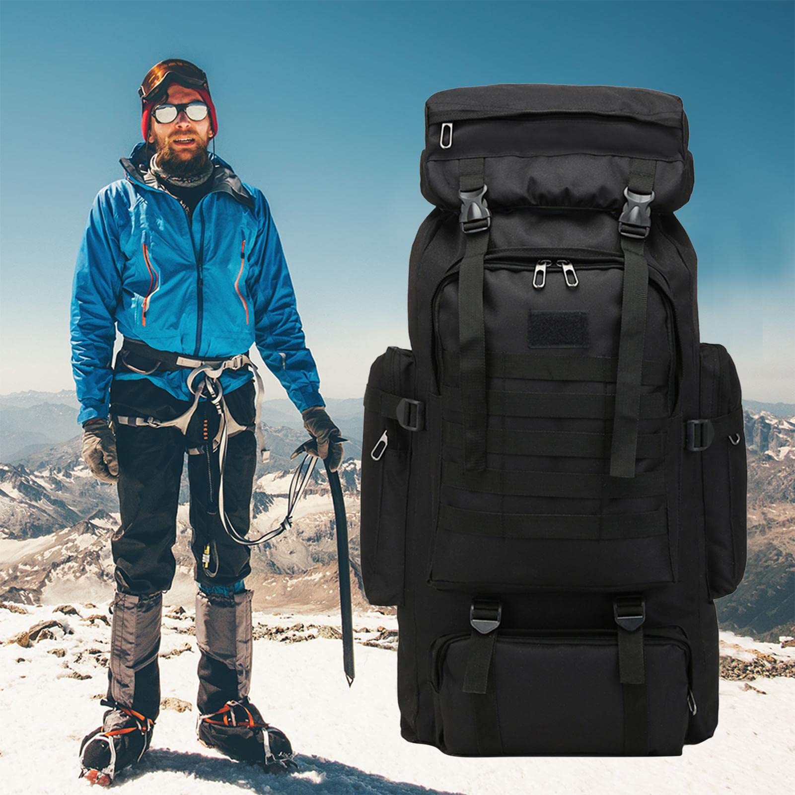 Sac à dos militaire tactique 80 L, sac à dos imperméable et résistant pour toutes les aventures en tout terrain, grand sac de transport de matériel de survie pour le camping et les expéditions