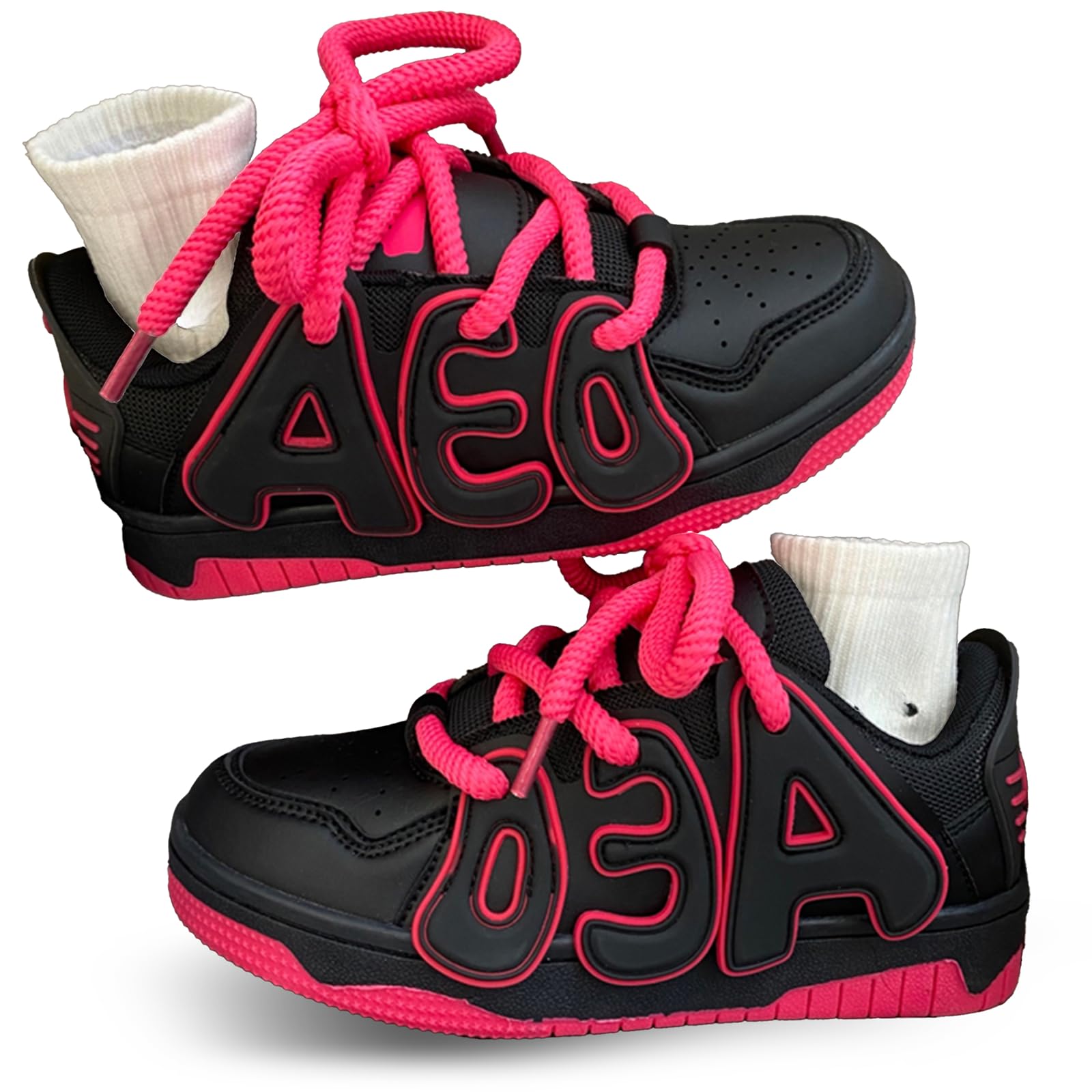 Y2K Chunky Sneakers for Women | Lettering Thick Sole Skate Shoes White Casual Athletic Footwear in Plus Sizes