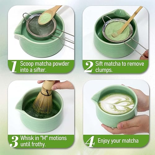 Miniatura 5 de Juego de batidor de matcha, juego de 6 piezas de matcha incluye cuenco de matcha con boquilla, batidor de matcha (Chasen), soporte para batidor de