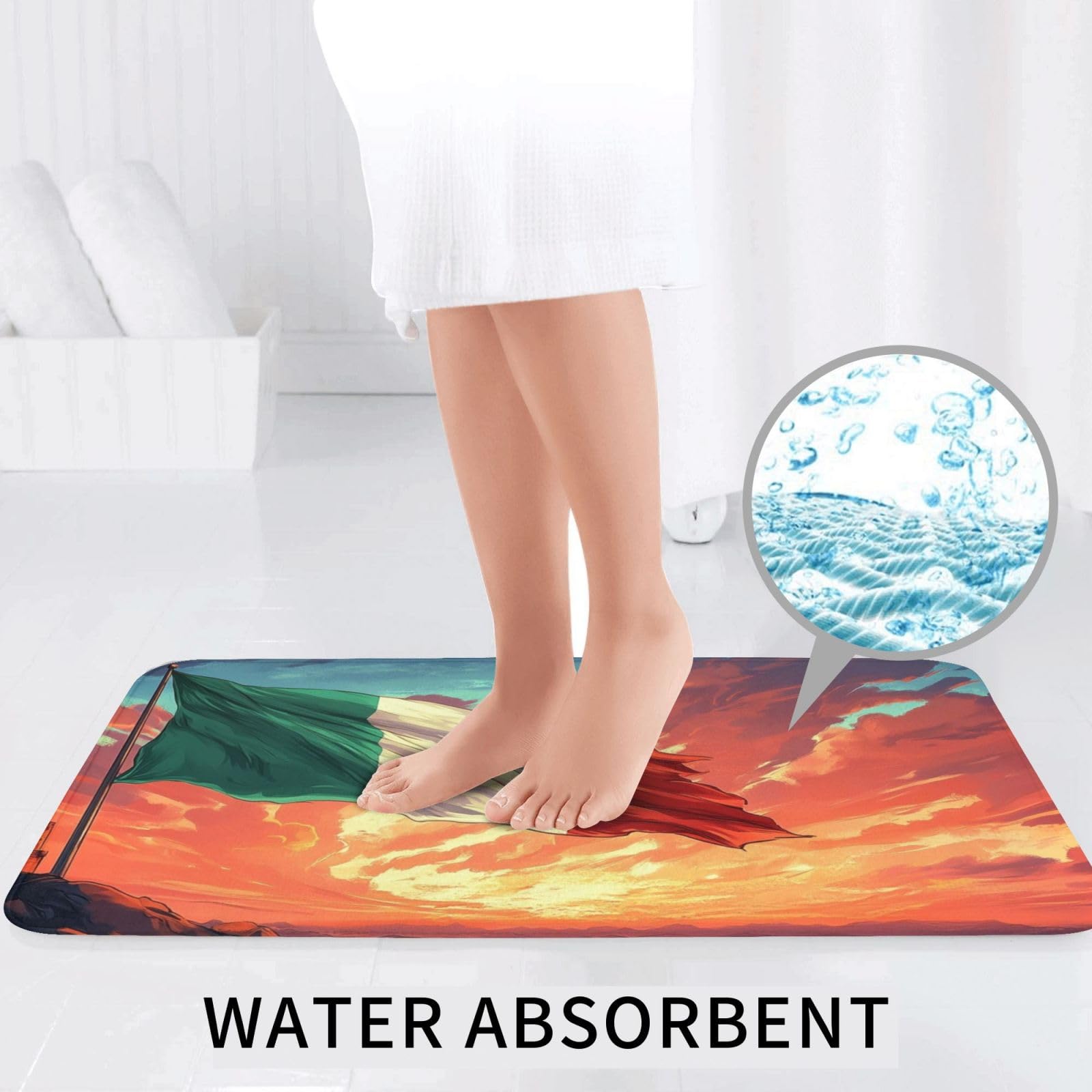 Juego de alfombras de baño de 3 piezas, diseño de puesta de sol, nubes, bandera nacional, tapetes de baño de espuma viscoelástica suave y absorbente y alfombra de inodoro en forma de U, decoración del