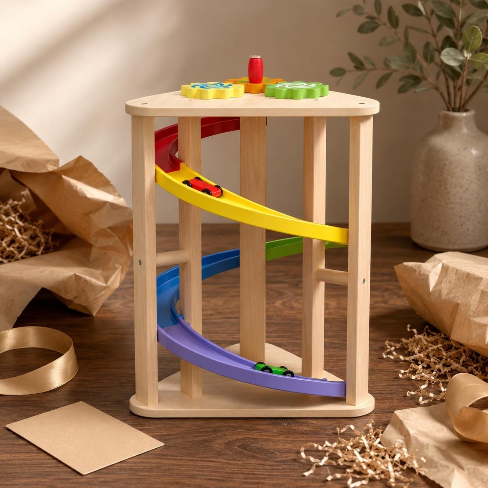 Kinder Kugelbahn Auto Rennbahn Holz Spielzeug Set Rutsche Bahn Lernspielzeug Zahnrad Aktivität Glatte für Vorschule Therapiestelle Frühförderung