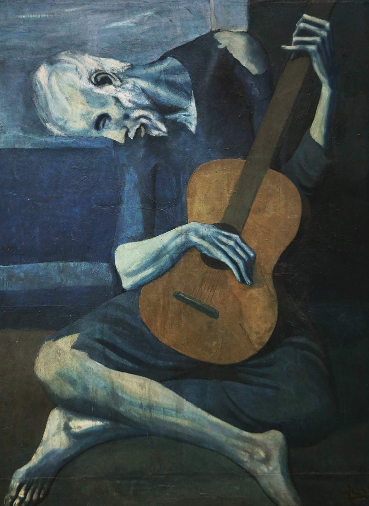 The Old Guitarist by Pablo Picasso Poster Print 1903 - LAMINATED - Old Man with Guitar Wall Art - 18" x 24"