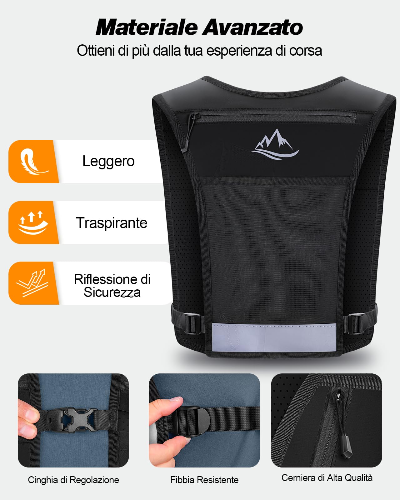 ISEYOU Gilet Running Super Leggero, Gilet da Corsa Riflettente Traspirante per Uomini e Donne, Tasche Multiple, Cintura Regolabile Running Vest per Ciclismo Escursionismo Trekking Trail