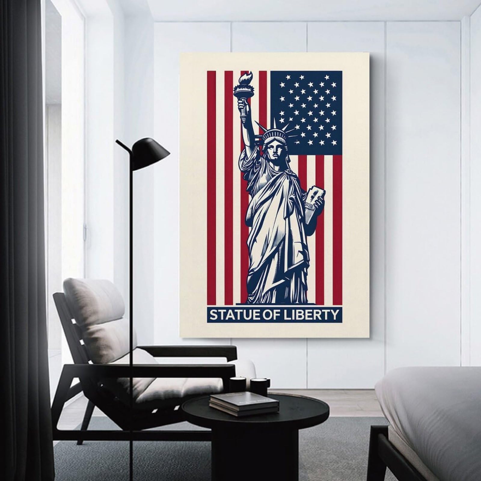Junmoney Statue of Liberty American Flag Art Canvas Art Print, 24x36inch(60x90cm), for Living Room, Bedroom, Office Or Hallway, Decorative Artwork with Broad Appeal