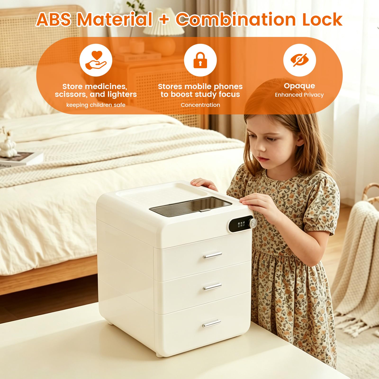 Cajonera de plástico anrekl con cerradura de combinación, organizador de oficina con 3 cajones + compartimento de almacenamiento superior, cajonera tamaño A4 para medicamentos, 32×26×31 cm
