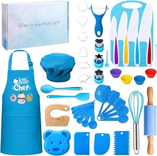 45 Pcs Kids Cooking Set Real with Gift Box, Baking Set, Kitchen Tools for Girls & Boys
