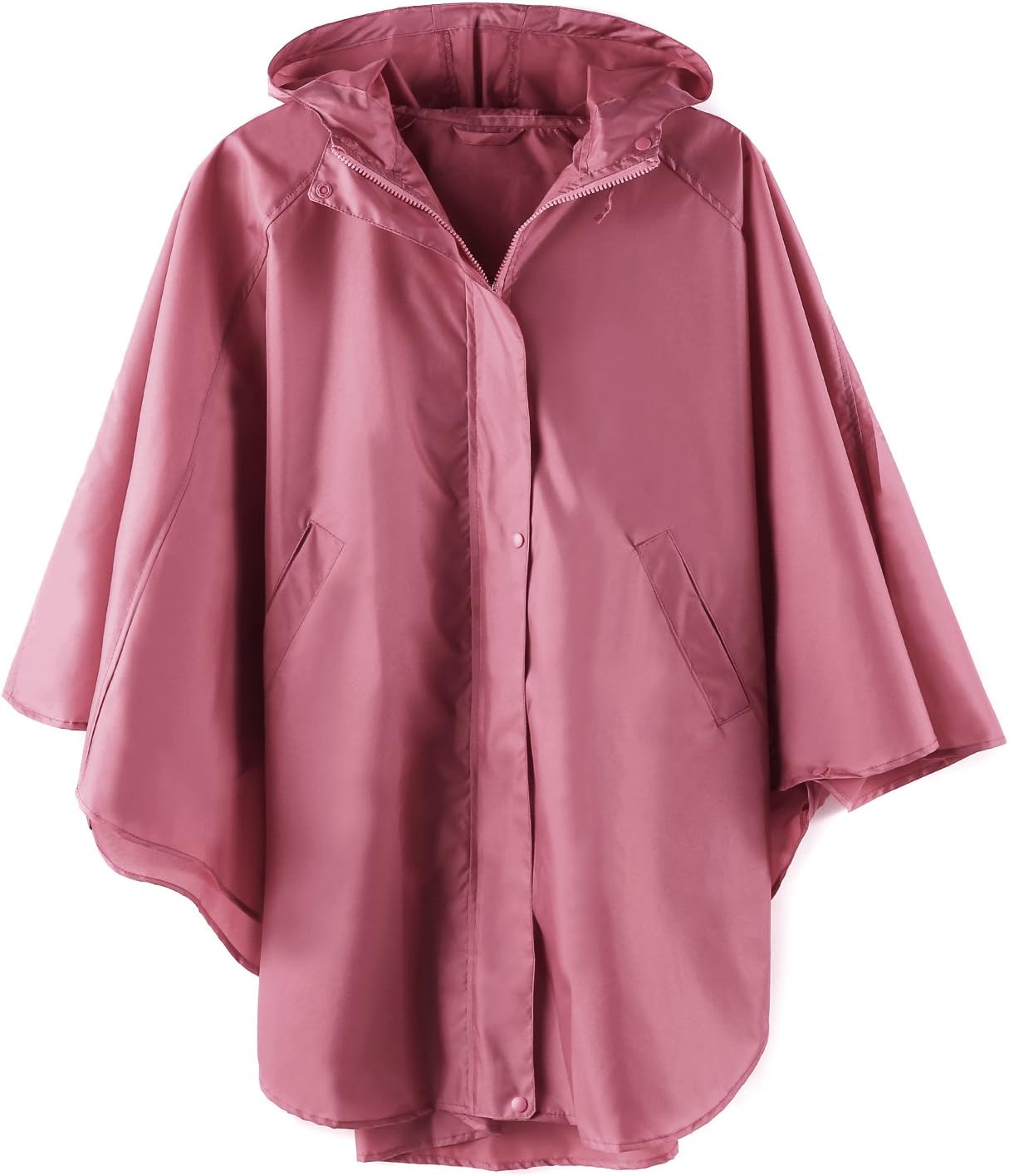 Women's Lightweight Rain Poncho with Pockets Rose Red