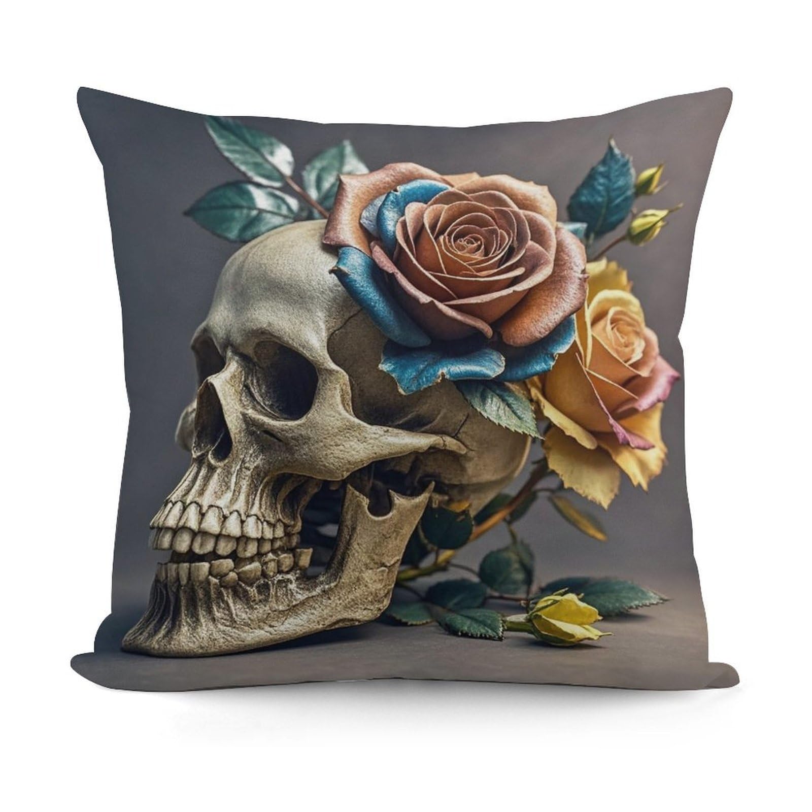 LZQPOEAS Leather Rose Skull Throw Pillow Cover 18x18 in Breathable Square Pillow Case Cozy Soft Pillowcase Protector Fashion Modern Couch Cushion Case for Living Room Bed Sofa Decor