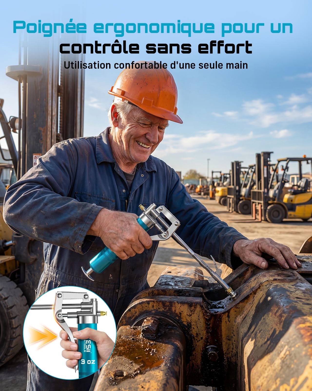 Seesii Mini Pompe à Graisse Manuelle 85g, 4000 PSI Kit Pistolet à Graisse avec Flexible, 4 Raccords, Tube D'extension, Compact et étanche, pour Motos, Automobiles, Machines Agricoles et Bateaux