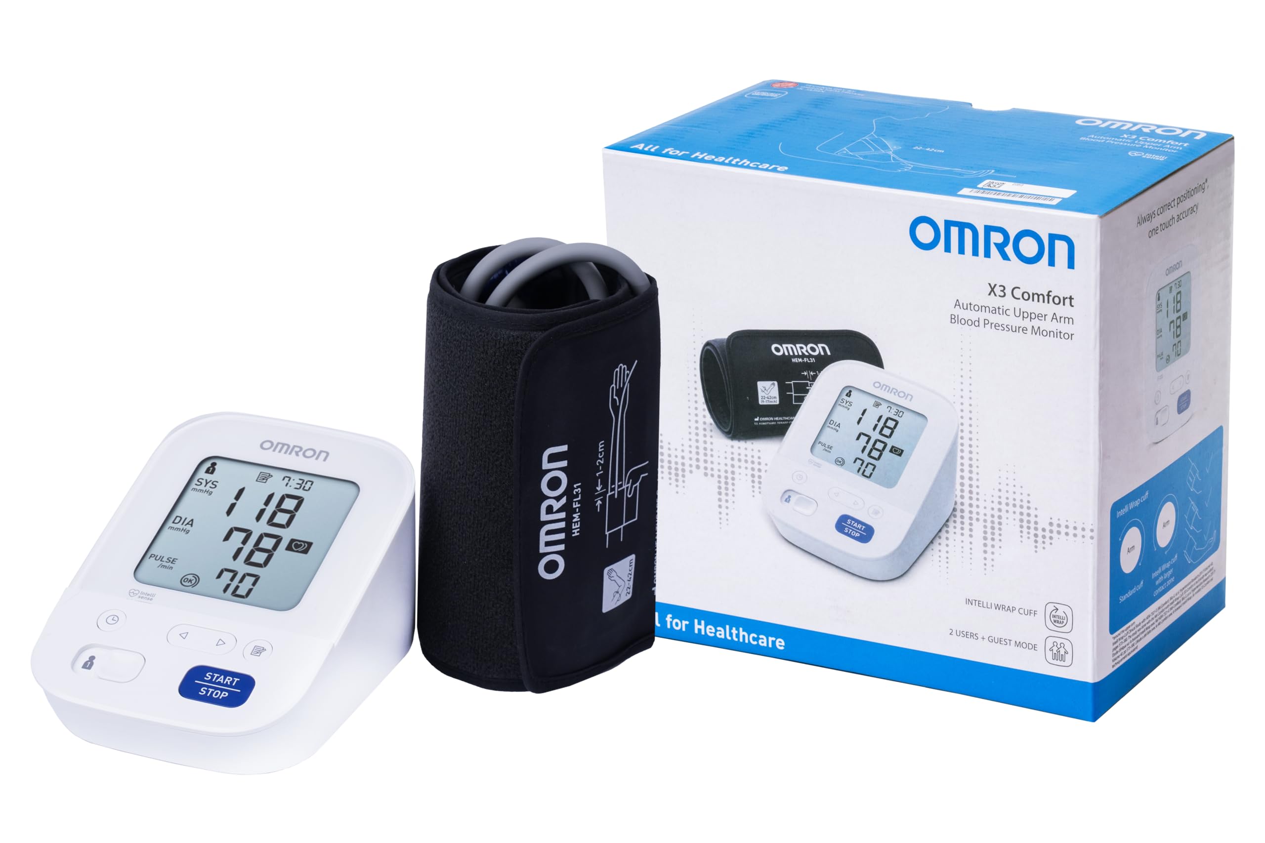 OMRON Healthcare X3 Comfort Misuratore di Pressione da Braccio con Bracciale Intelli Wrap