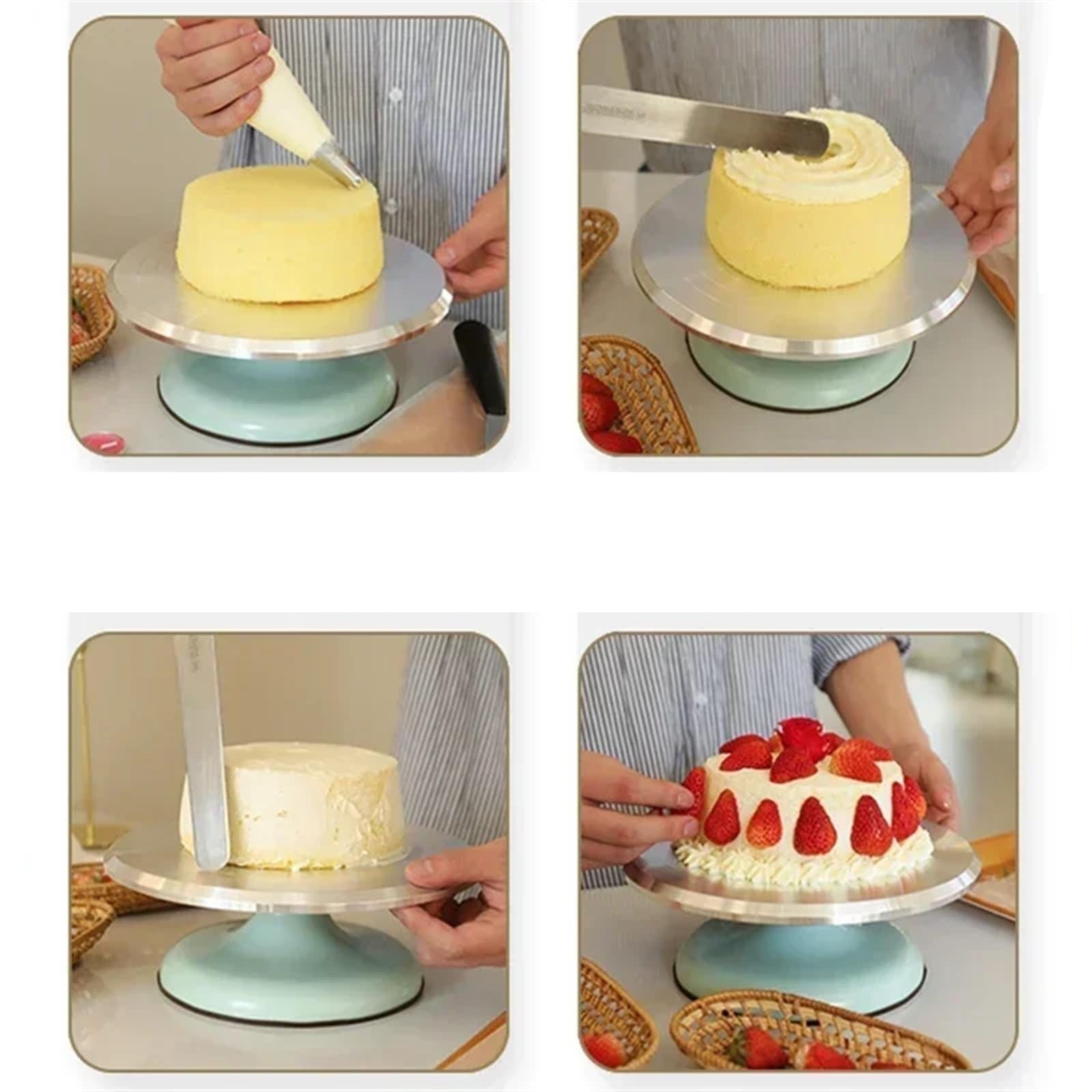 Plato giratorio para tartas Herramientas for hornear de 10 PULGADAS, plato giratorio aleación aluminio for tartas cumpleaños, cerámica plástico, vidrio, mesa montaje flores(Green,12inch)
