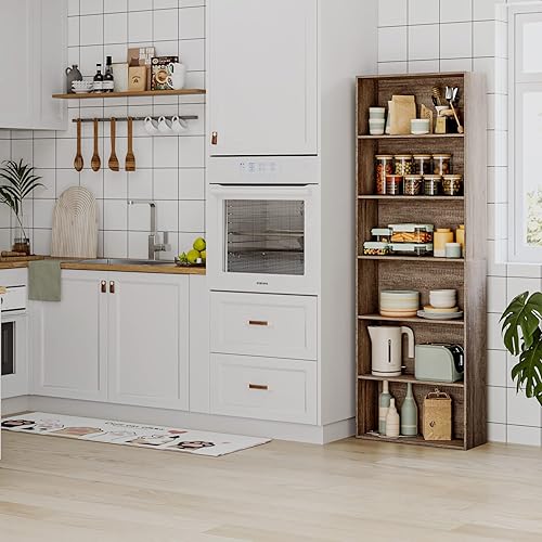 Miniatura 4 de FOTOSOK Estantería abierta de 6 niveles, estantes de almacenamiento independientes para dormitorio, sala de estar y oficina, roble