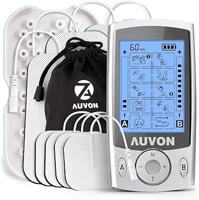 AUVON Dual Channel TENS Unit Muscle Stimulator Machine with 20 Modes, 2" and 2"x4" TENS Unit Electrode Pads