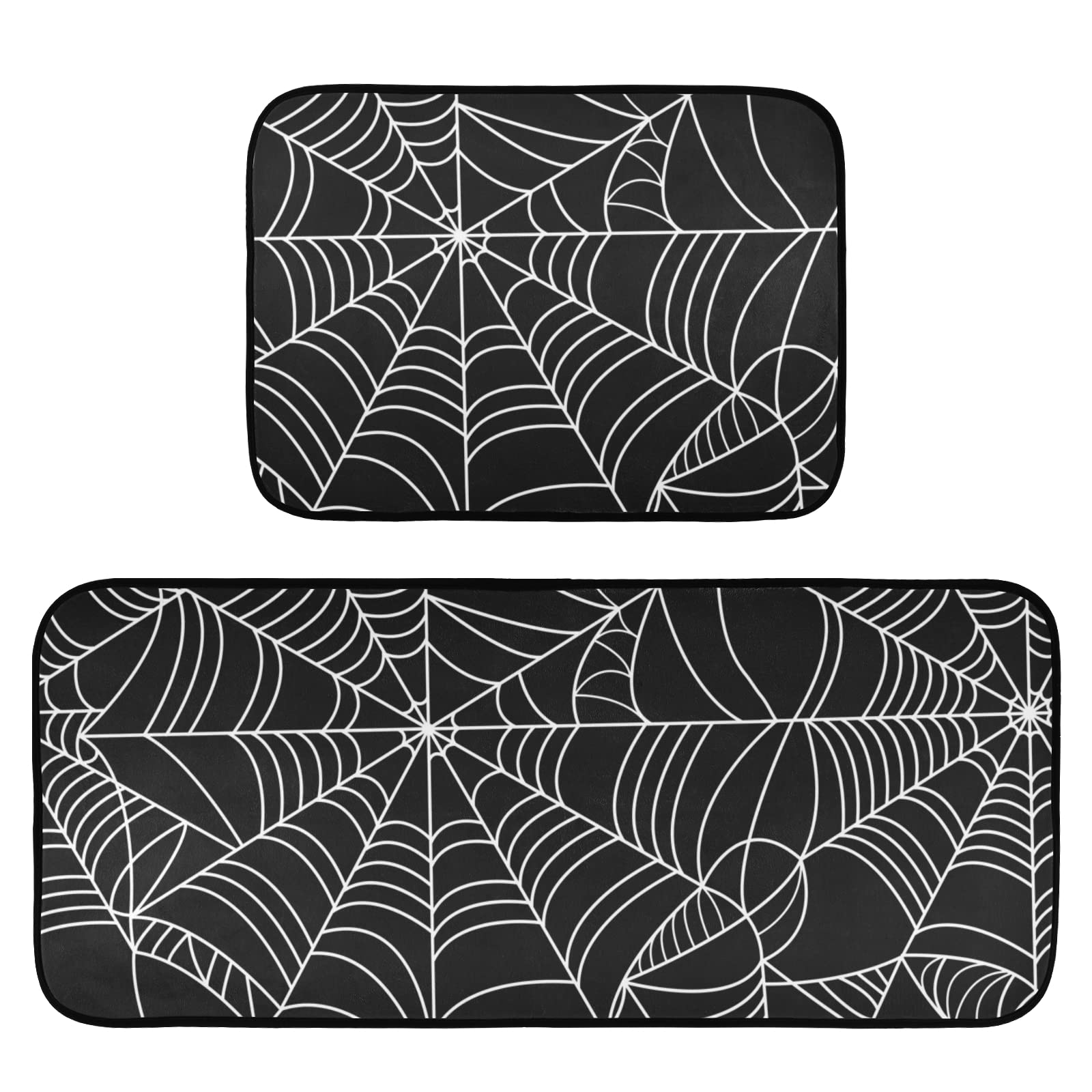 CaTaKu Halloween Spider Web Kitchen Rugs Set - Non Slip, Washable, Comfortable Floor Mats for Kitchen, Laundry, Sink, Office
