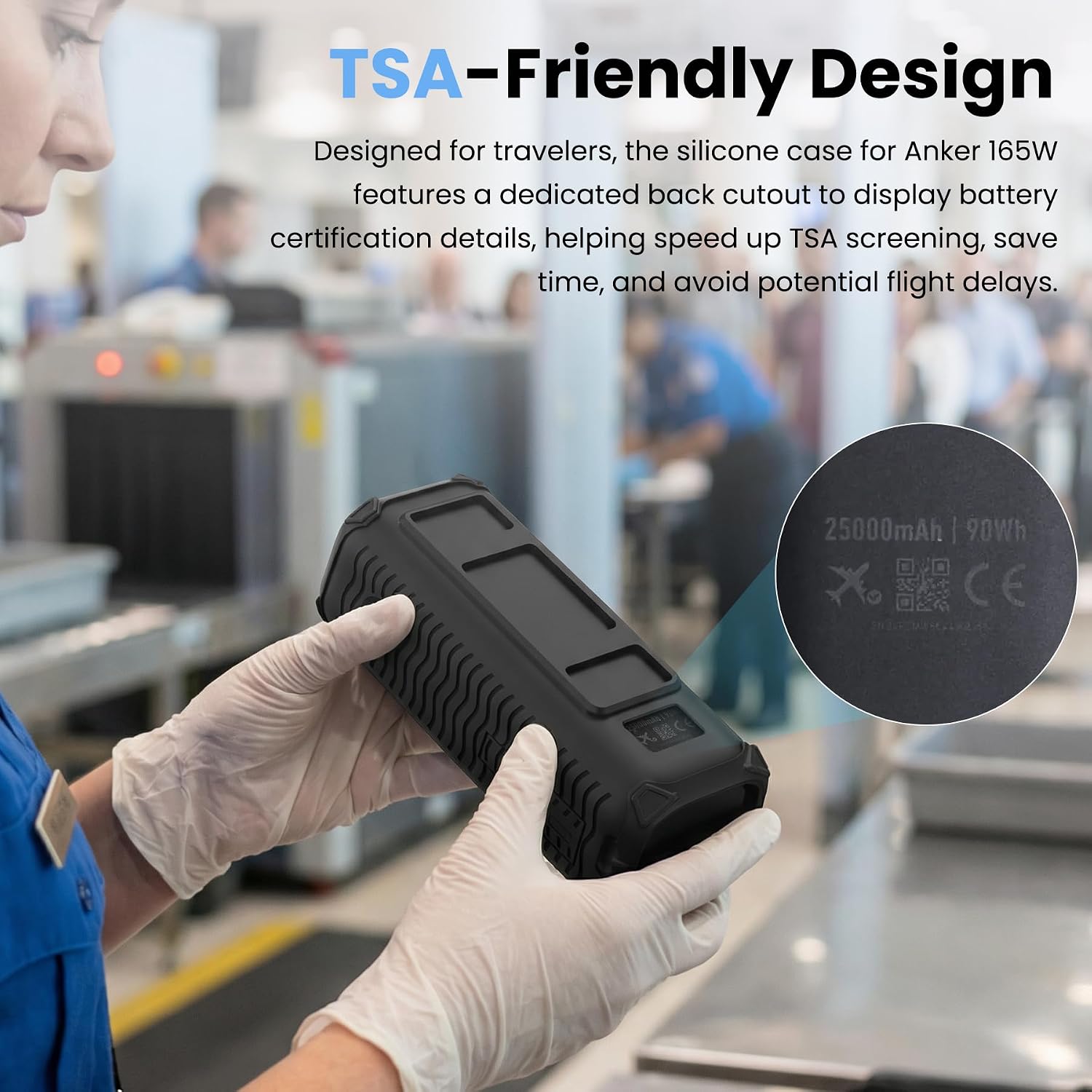 Silicone Case for Anker Laptop Power Bank (25000mAh 165W), with Charging Cable Holder, Portable Protective Cover Compatible with Anker 25000mAh 165W Power Bank for Travel & Daily Use (Black) image 5