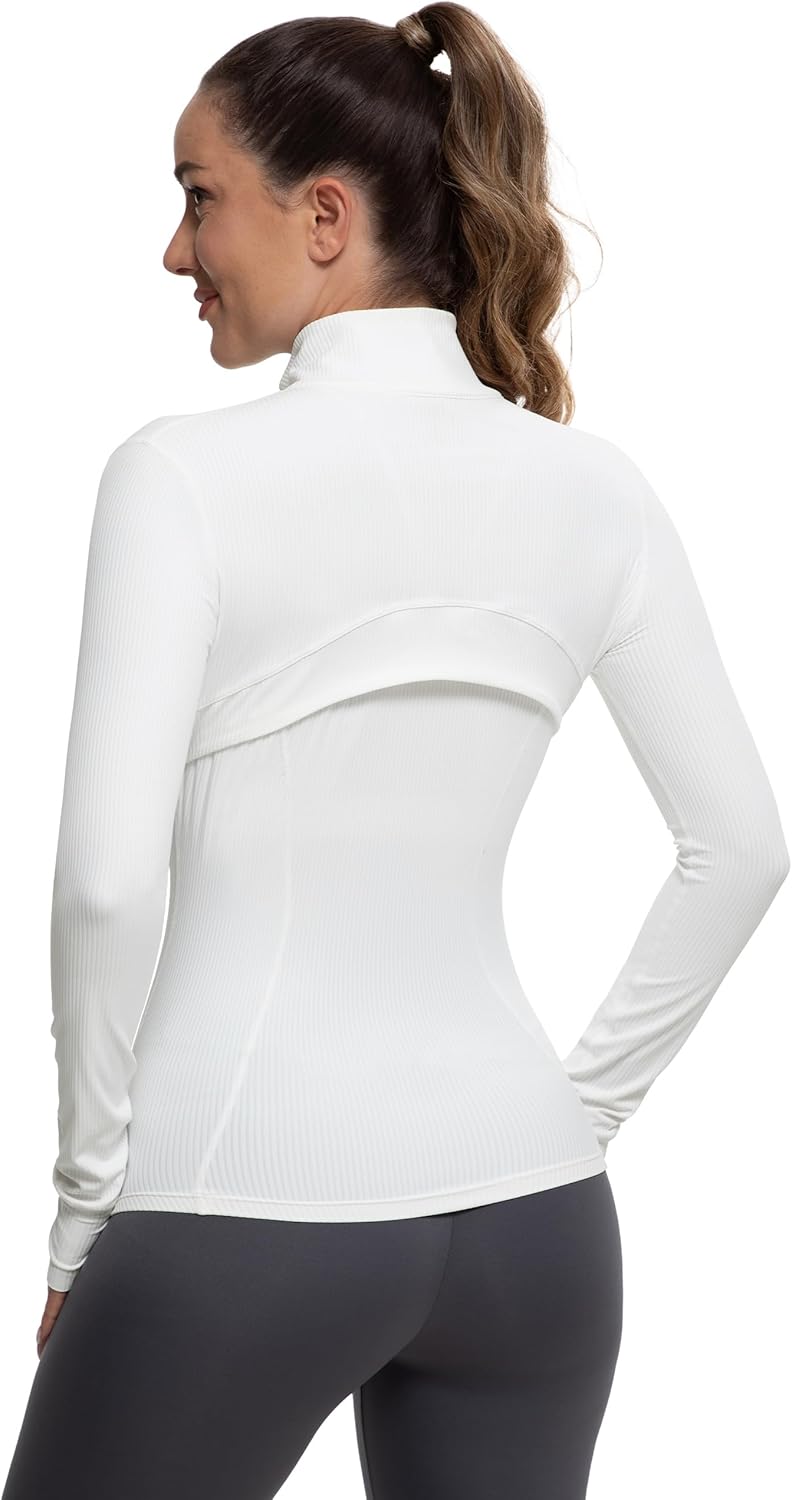 MathCat Ribbed Athletic Jacket for Women,Full Zip Workout Jacket Slim Fit Yoga Running Jacket with Pokets - Image 2
