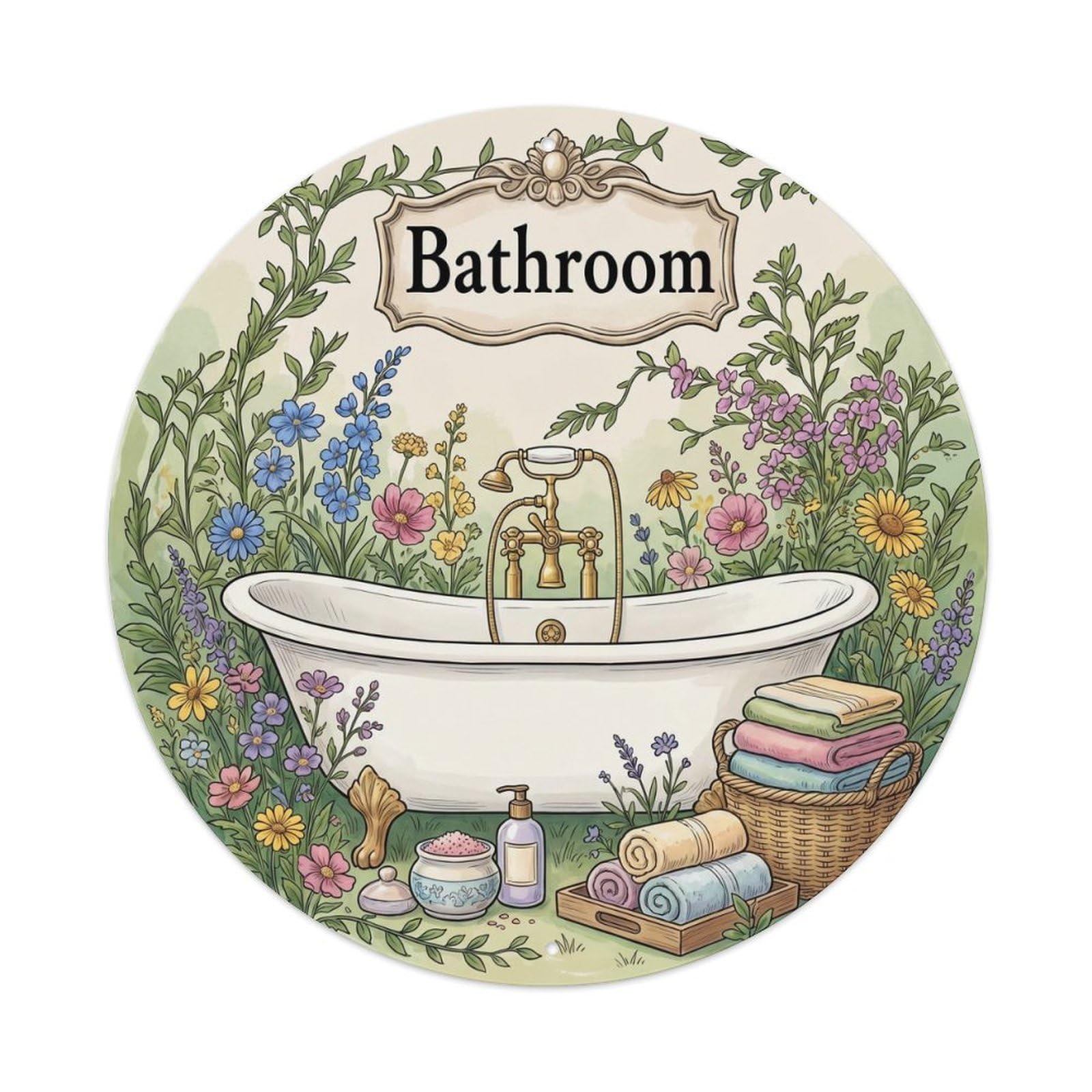Bathroom Wildflower Vintage Metal Tin Sign