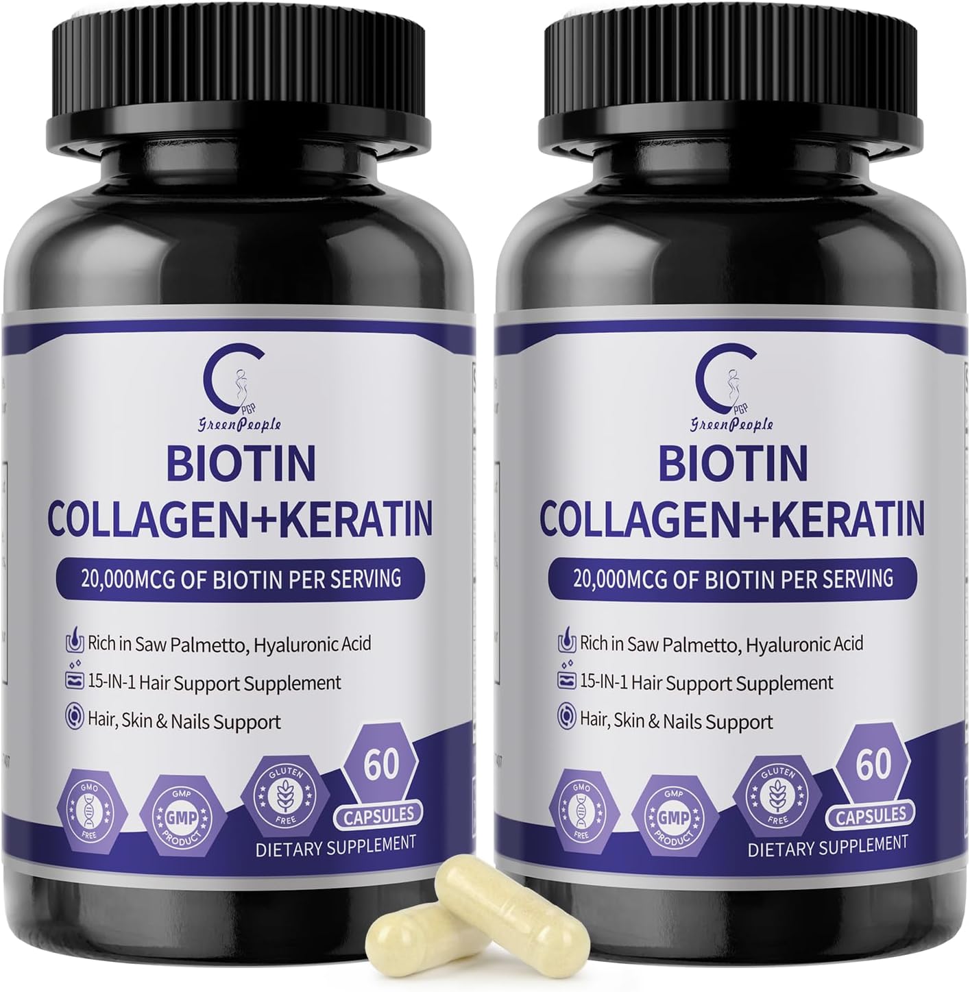 GPGP GreenPeople Biotin | Collagen | Keratin – Hair Growth biotin 20000MCG-Hair, Skin & Nails with Multivitamins & Minerals for Men & Women – 120 Capsules