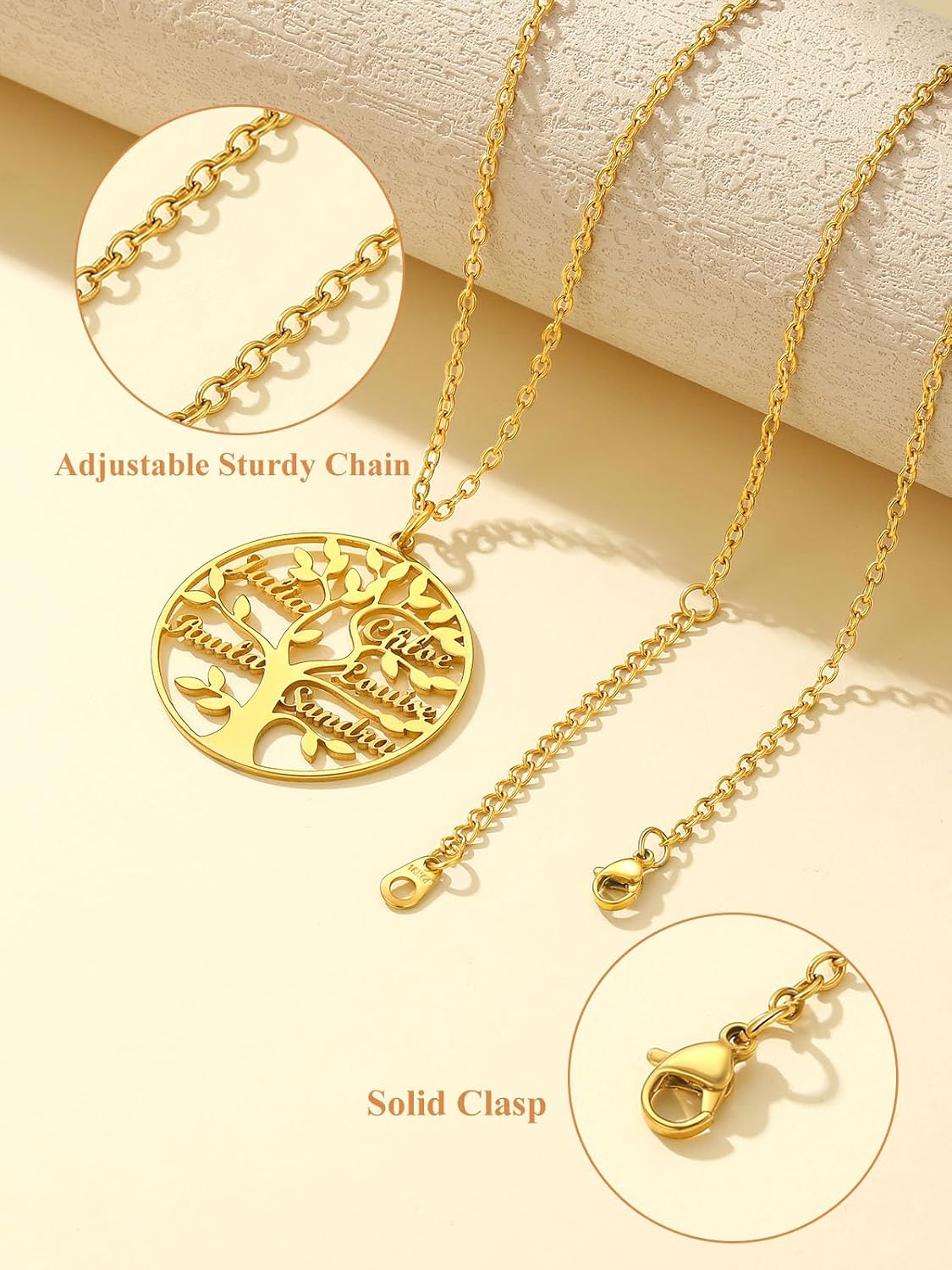 Custom4U Tree Of Life Necklace Personalized with 1-8 Names S925 Silver/Stainless Steel/18k Gold Family Tree Pendant Custom Handmade Birthday Gifts for Mom Grandma Women Gifts for Birthday (Gift Box)