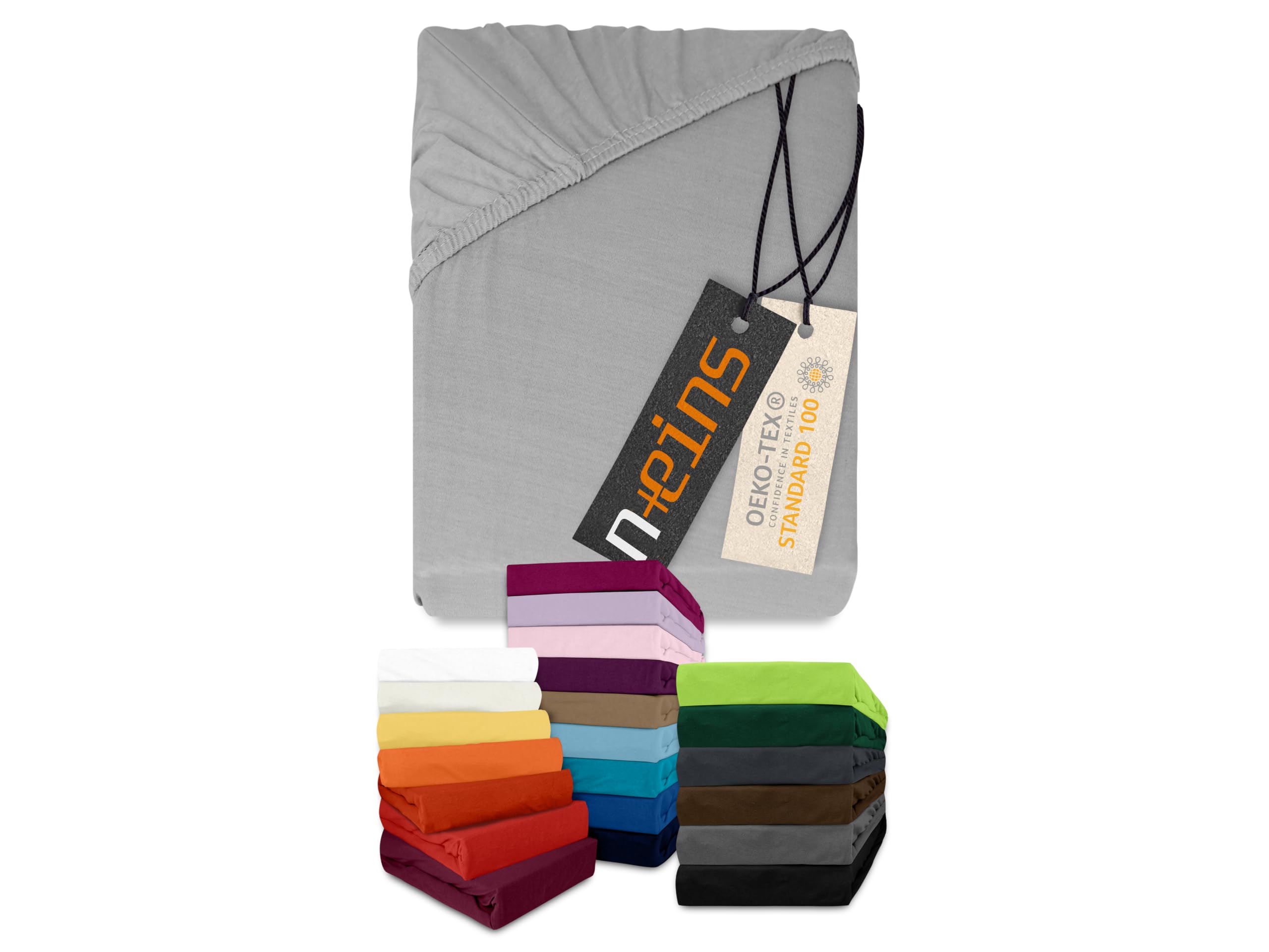 npluseins Classic Jersey Fitted Sheet - 100% Cotton 159.192, 80-90 x 190 cm, silver