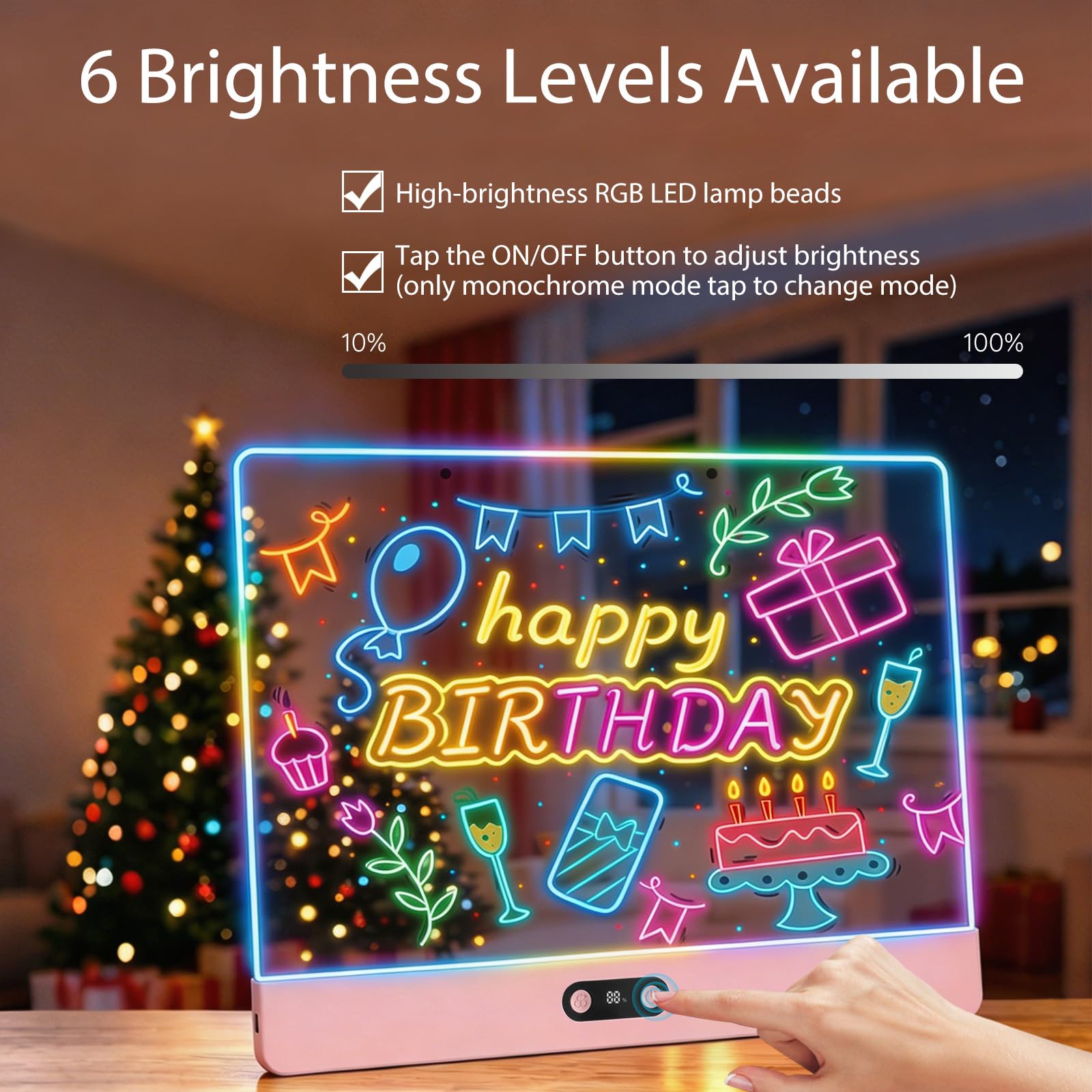 2 Set Lavagna da Disegno a LED Ricaricabile per Bambini, Bianco & Rosa | con Luci RGB,Grande Tappetino Luminoso in Acrilico 35x26cm,8 Colori Statici & 3 Modalità Dinamiche,Supporto Nascosto per Arte