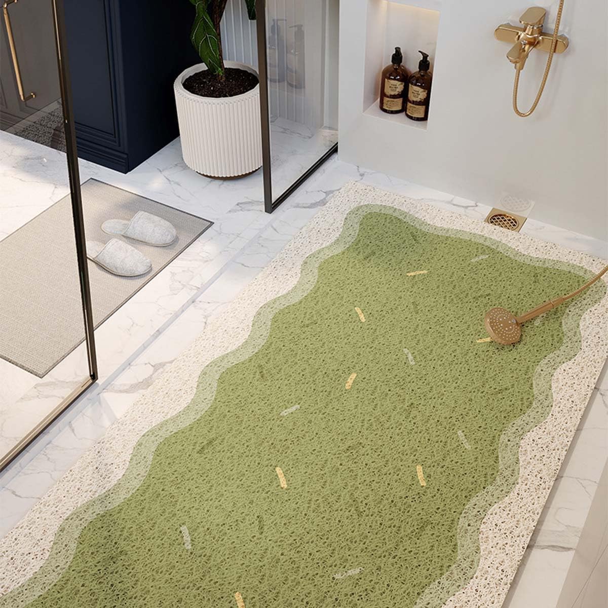 Alfombrilla de ducha antideslizante con textura suave – Alfombra de baño de secado rápido para ducha interior – Alfombrilla de baño antimoho para fregadero, ducha, bañera (verde, 60 x 90 cm)