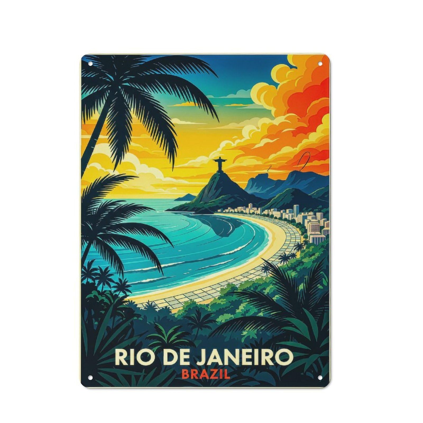 Junmoney Style-4 Metal Sign 40X30cm With Rio De Janeiro Travel (6) For Hallway Wall, Retro Decor, Gift For Hallway Decor Lovers During The Christmas Season