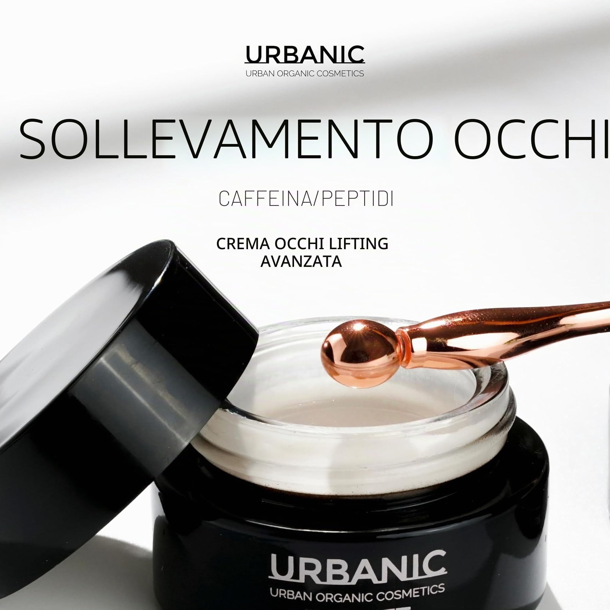 URBANIC Crema Contorno Occhi Antirughe, Caffeina e Centella Asiatica Eye Lift, Contorno Occhi Occhiaie e Borse 15 ml di prodotto, Schiarente Senza SLS, SLES e PEG