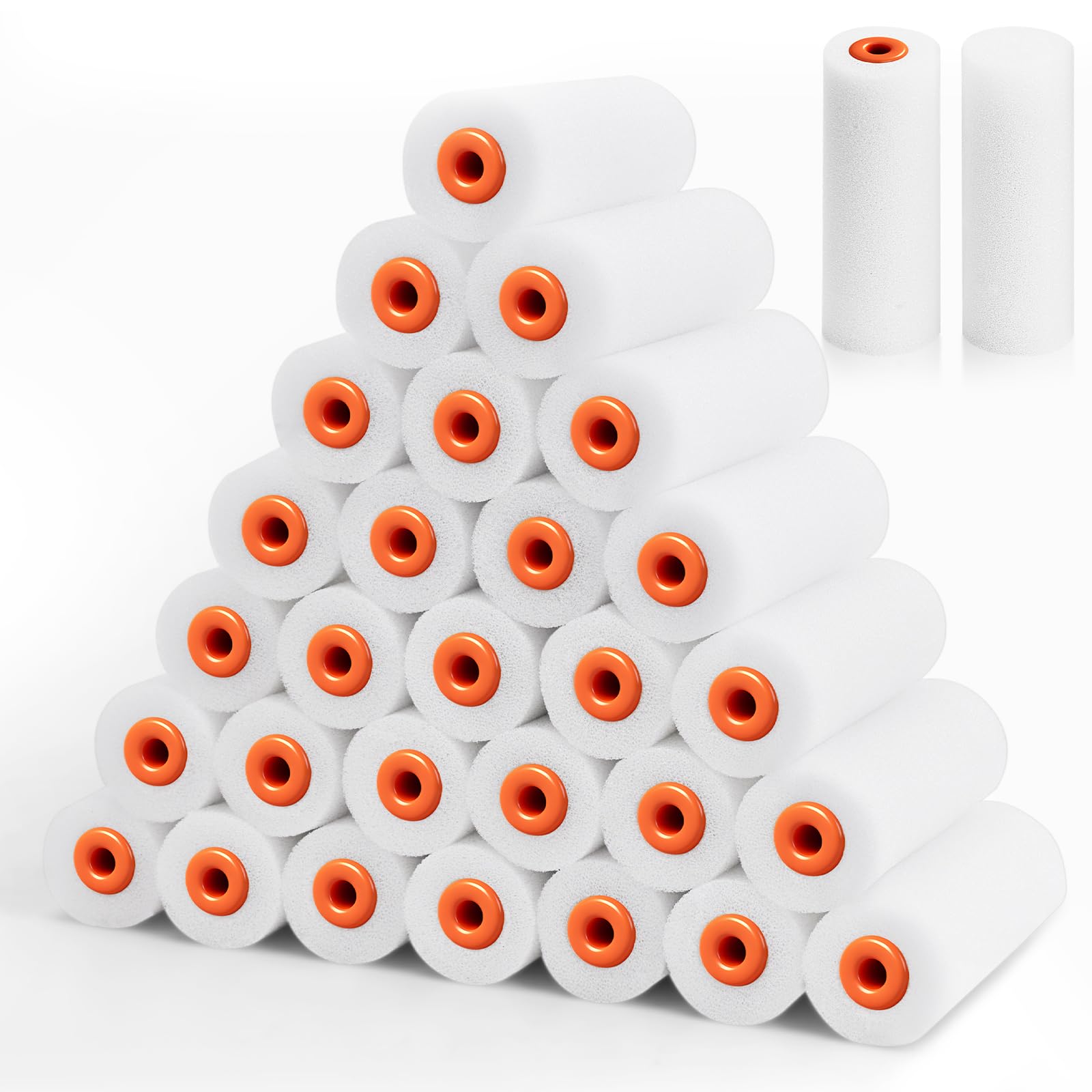 Rodison Mini Paint Roller Sleeve, 4 Inch Foam Paint Roller Cover, Sponge Paint Roller Set Fits Cabinets, Doors, Tables, Smooth Surfaces etc. Pack of 30