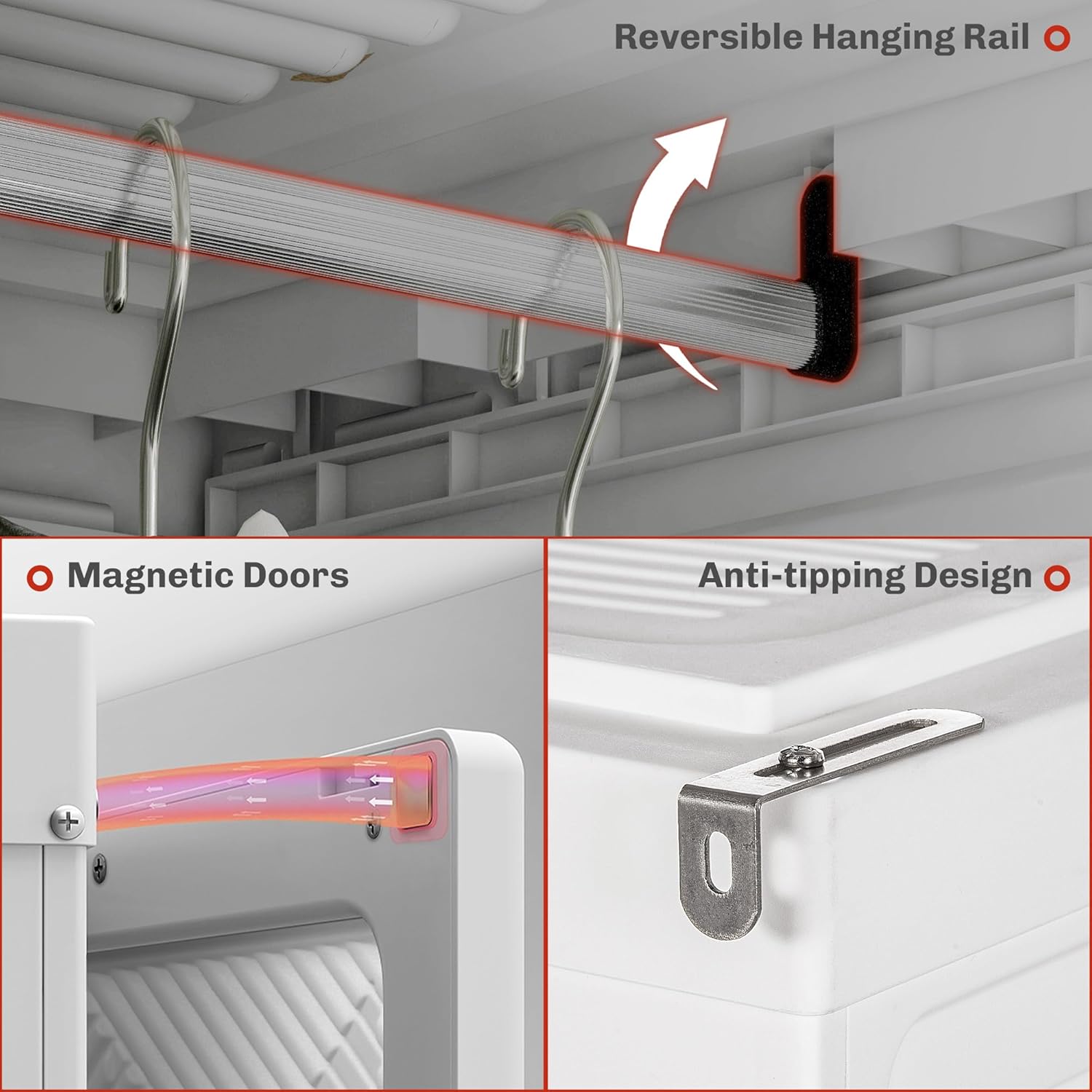 HOMCOM Portable Wardrobe Closet, Folding Clothes Storage Organizer with 3 Cube Compartments, Hanging Rod, 4 Magnet Doors, White