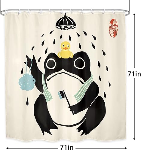 Miniatura 5 de LGhtyro Divertida cortina de ducha con diseño de rana, 71 pulgadas de ancho x 71 pulgadas de alto, arte asiático tradicional japonés, lindo animal,