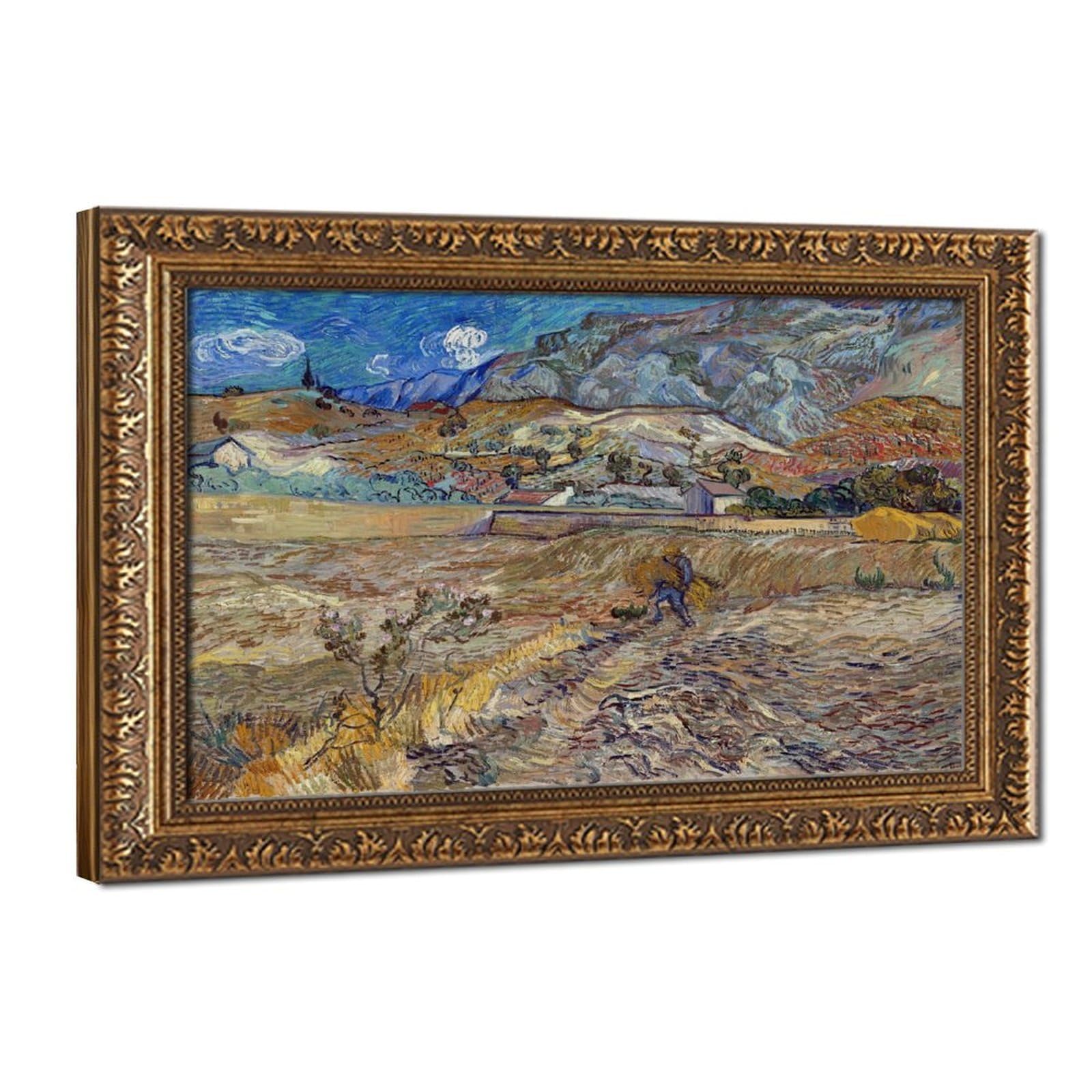 WCYB Stretched Canvas Landscape at Saint Remy Enclosed Field With Peasant by Vincent Van Gogh Prints Posters Canvas Deco Paintings Wall Art For Office Hang