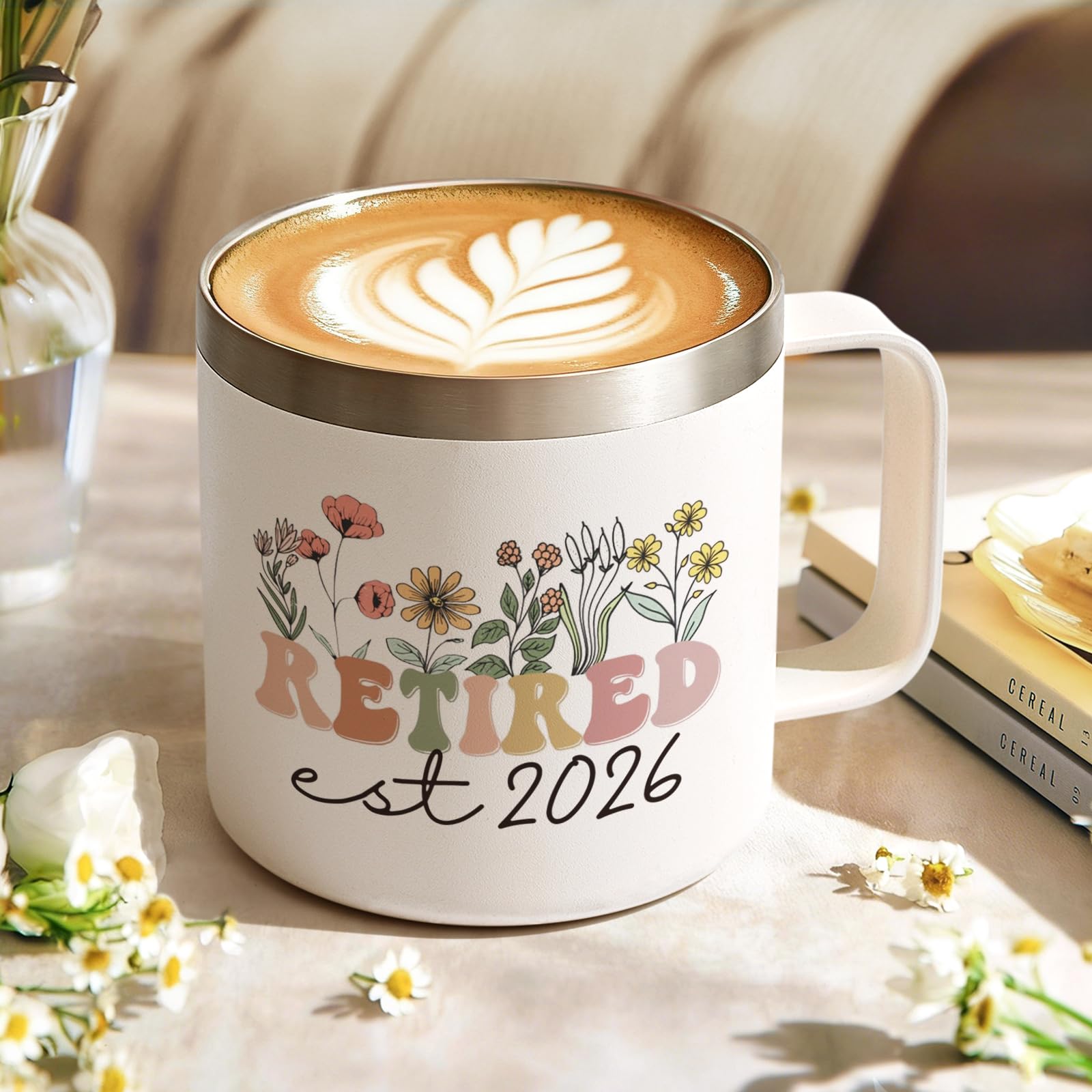 Lifecapido Retirement Gift for Woman, Retirement Gifts for Women 2026, 14oz Insulated Coffee Mug with Bookmark, Retired Birthday Gifts for Women Mom Grandma Teacher Nurse Coworkers
