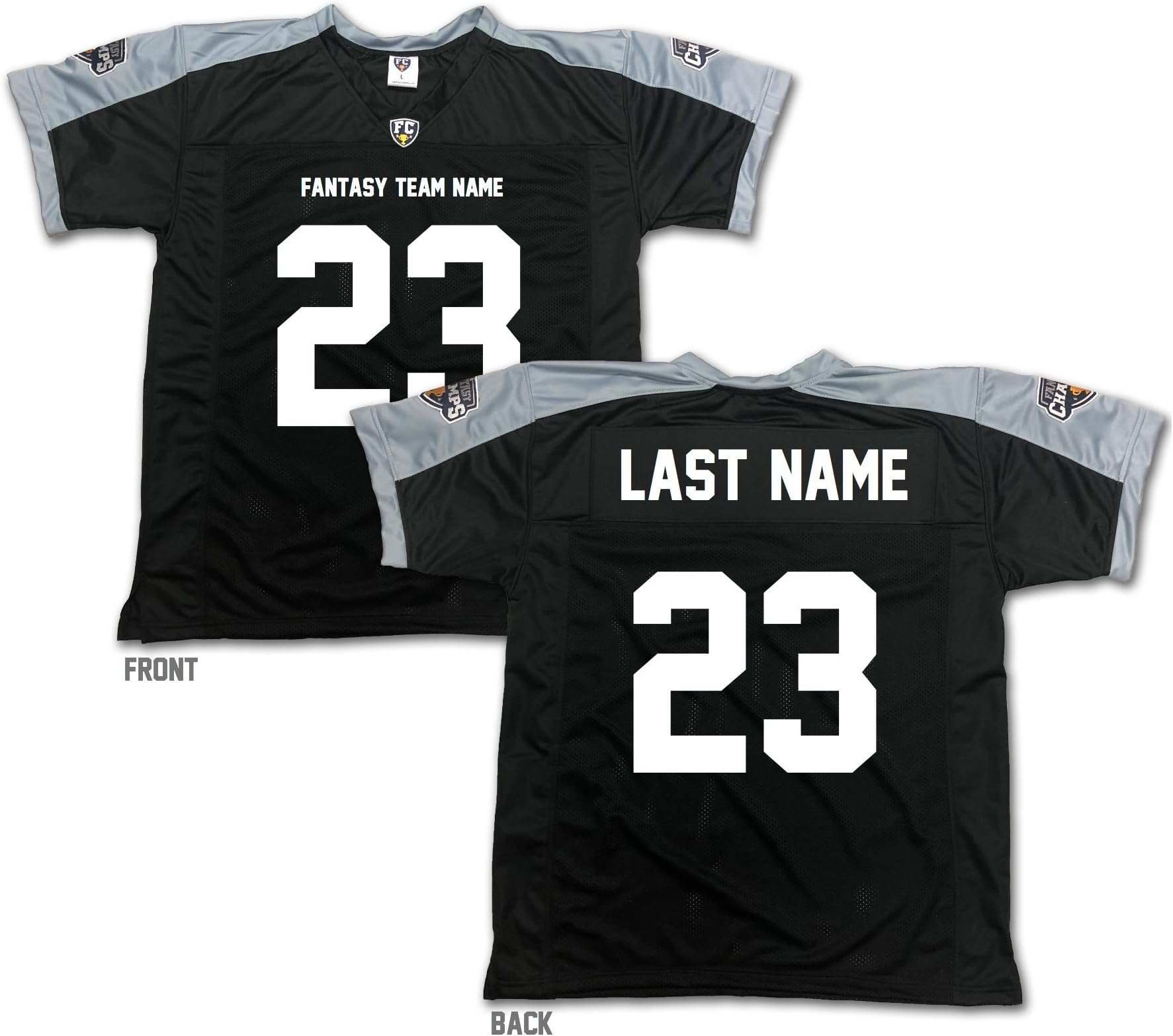 Fantasy Champs Fantasy Football Jerseys - Custom Team Name, Number, Last Name - from (Black/Silver, Large)