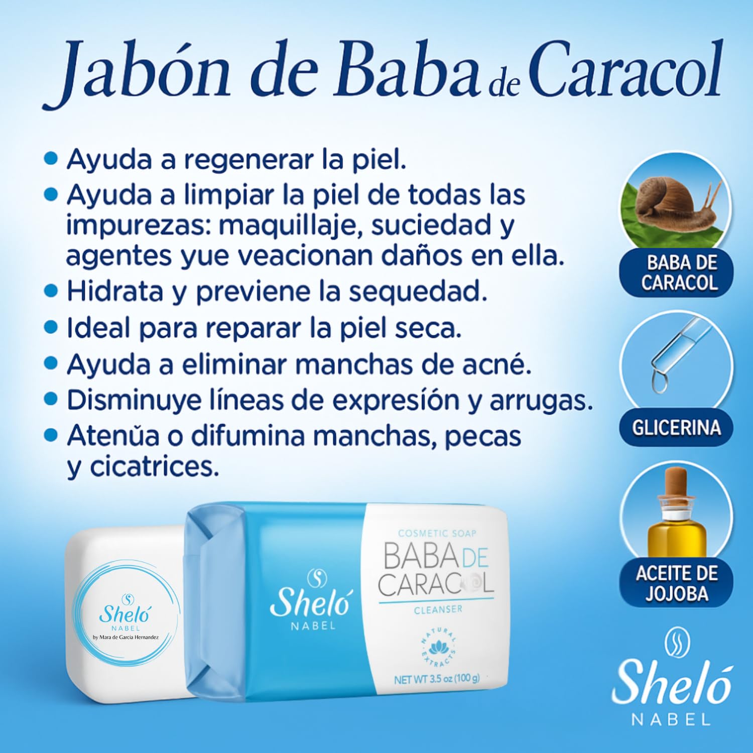 Sheló NABEL Snail Mucus Facial & Body Soap – Hydrating Bar with Glycerin, Jojoba Oil & Marine Collagen – For All Skin Types – 3 piece 3.5 oz / 100 g