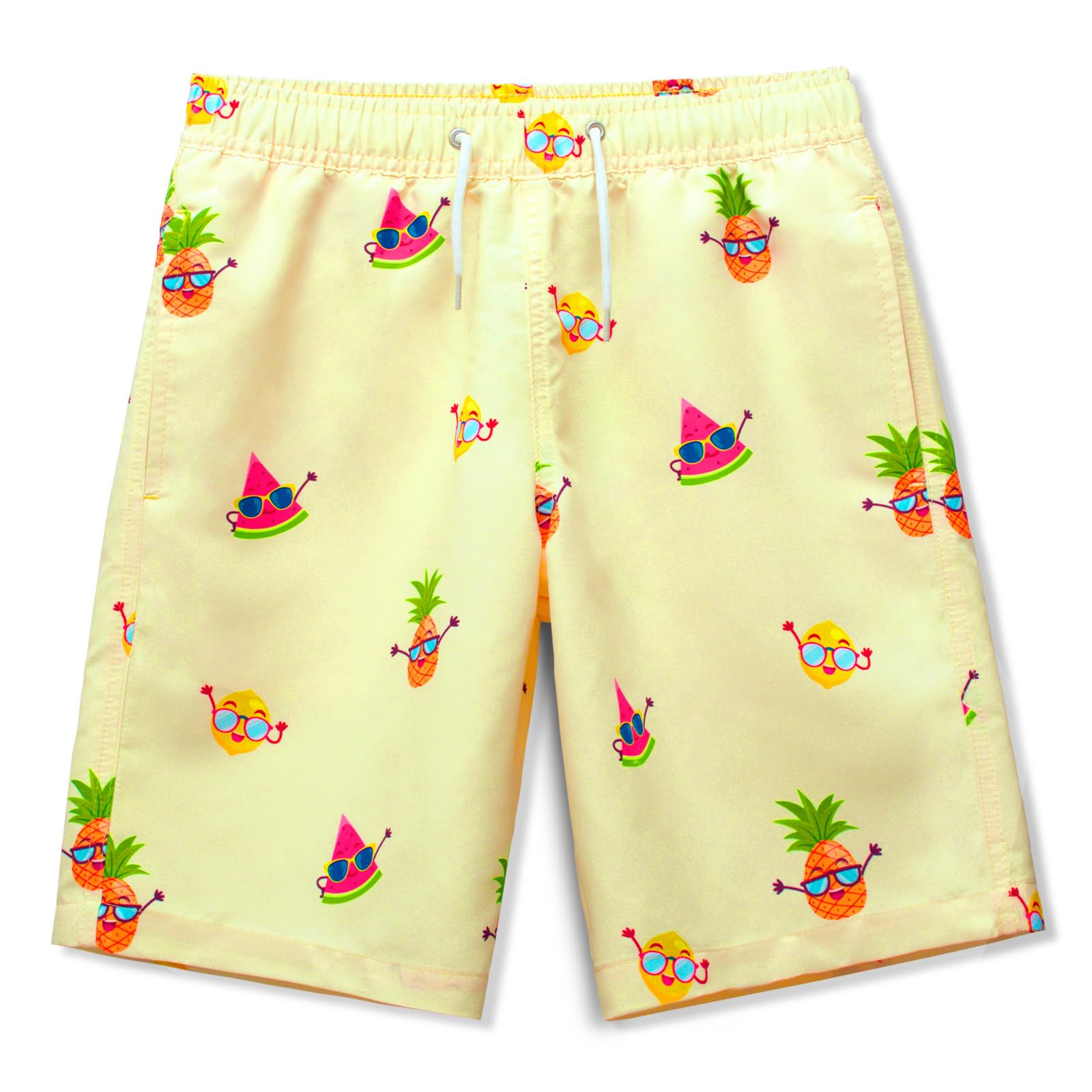 Meilonger Boys 21001-Light Yellow(Watermelon) Swimming Shorts Quick Dry Beach Board Trunks Swimwear Bathing Suits Size 6-7,8,10-12,14-16(Light Yellow(Watermelon),14-16)
