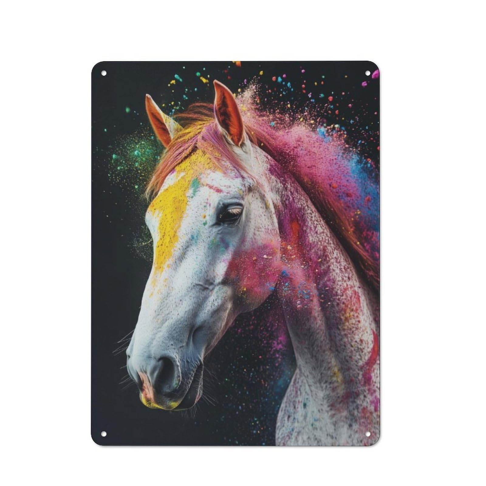 Junmoney Colorful Powdered Horse Metal Sign 40X30cm With For Hallway Wall, Vintage Decor, For Garage, Workshop And Man Cave Decoration