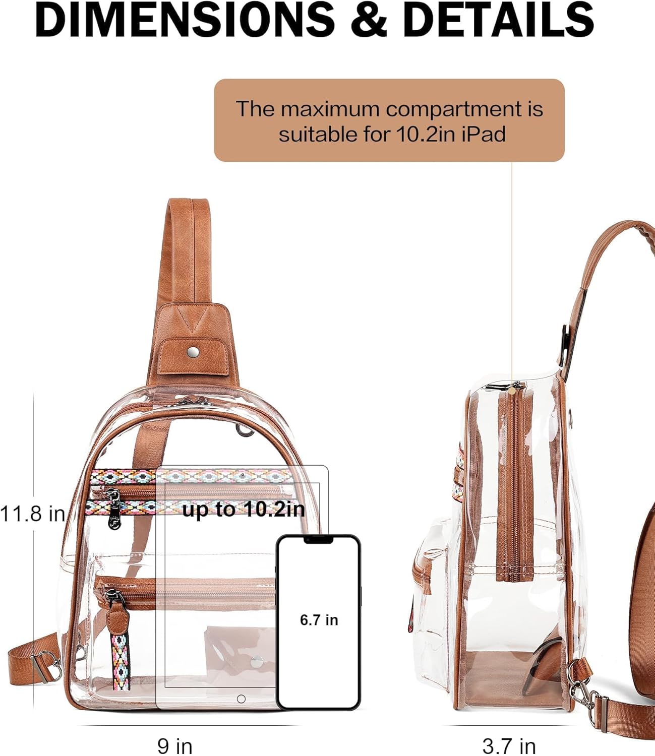 FADEON Large Clear Bag for Stadium Events, Transparent Purse Designer See Through Women's Crossbody Sling Bags Concerts Sports - Image 3