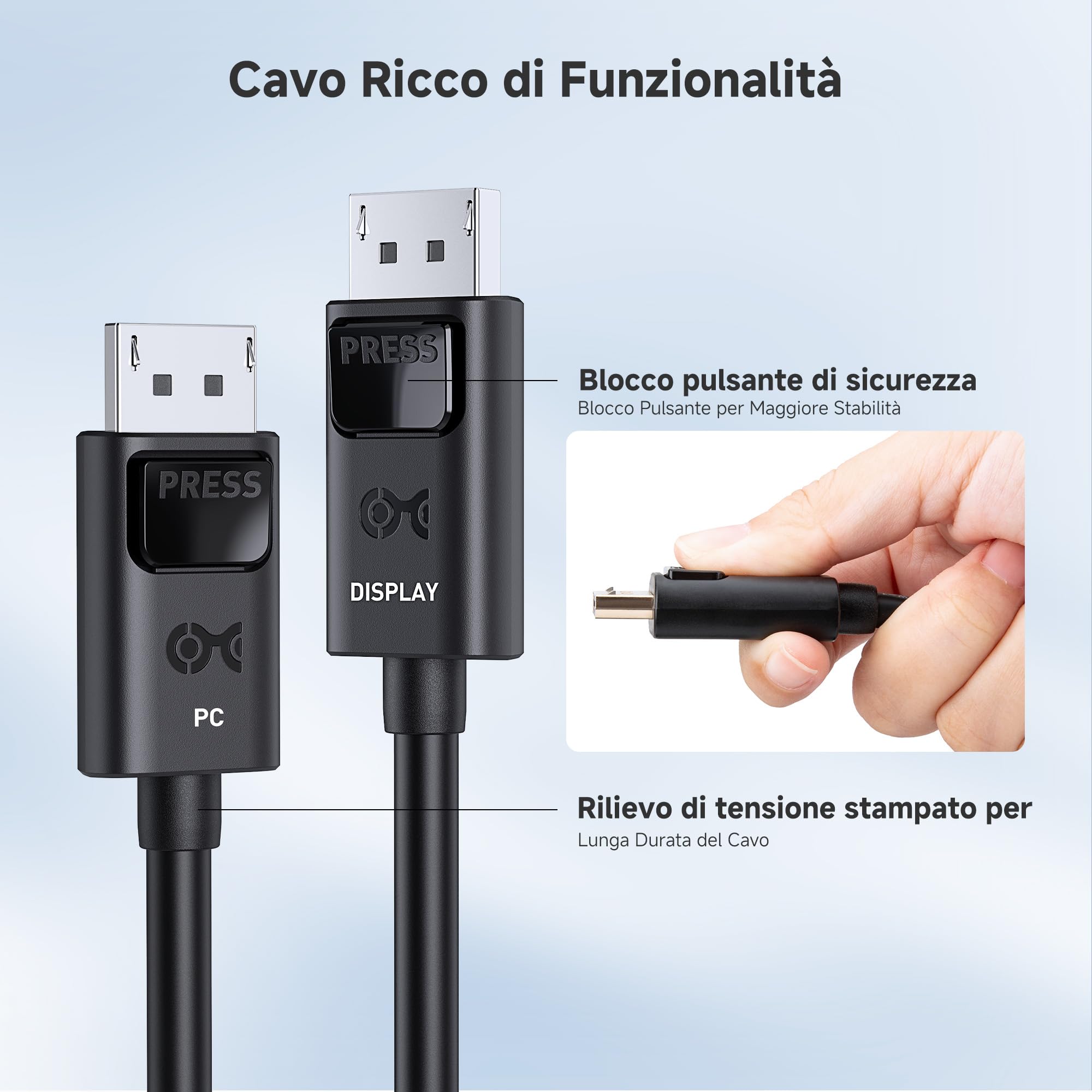 Cable Matters Cavo DisplayPort attivo unidirezionale video e HDR, 7,5 m | 8K@60Hz, 4K@144Hz, HDR, Monitor gaming, PC, GPU RTX/RX e cavo DisplayPort per monitor